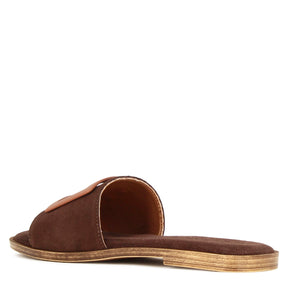 Women's suede slippers with dark brown band