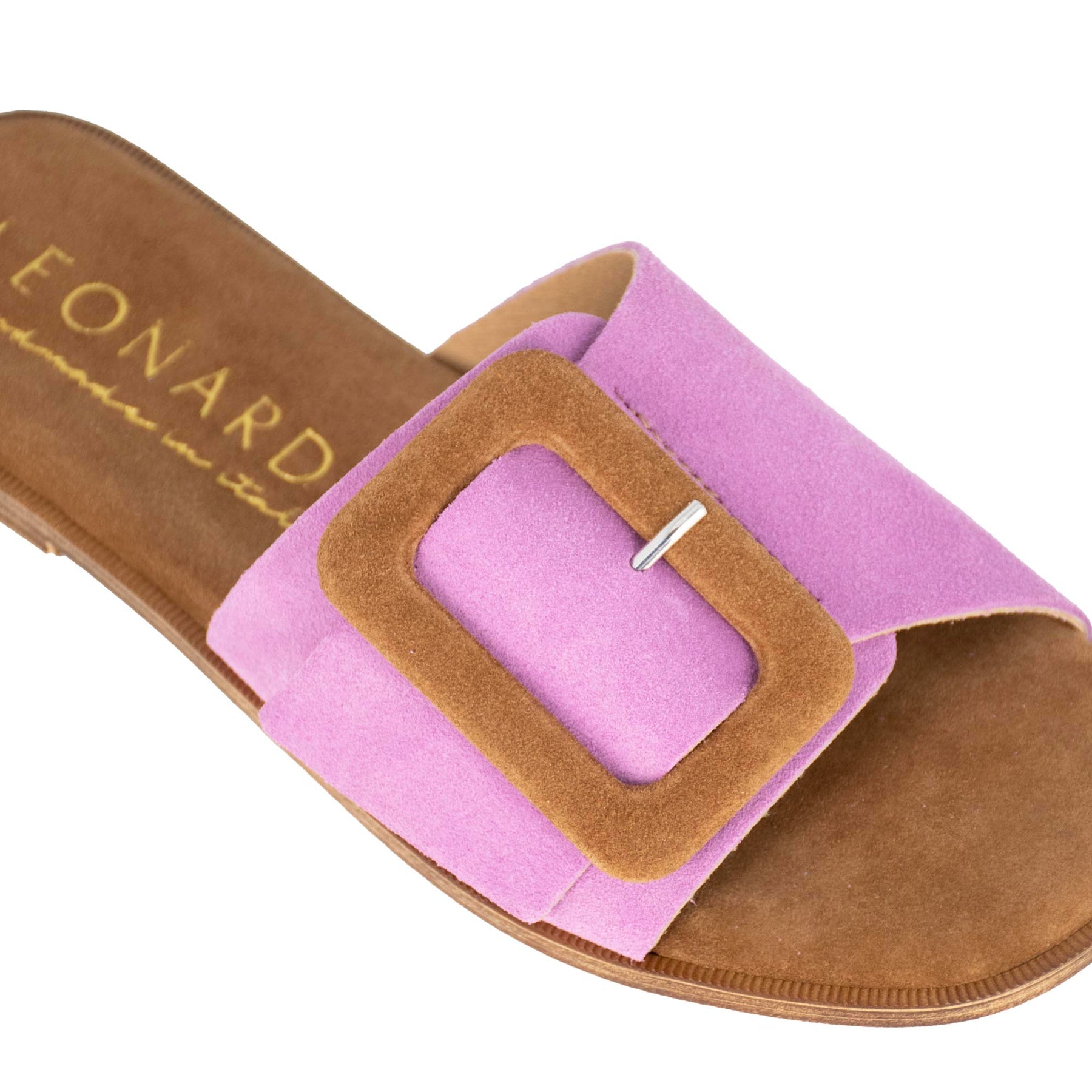 Purple suede women's slippers with buckle