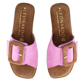 Purple suede women's slippers with buckle