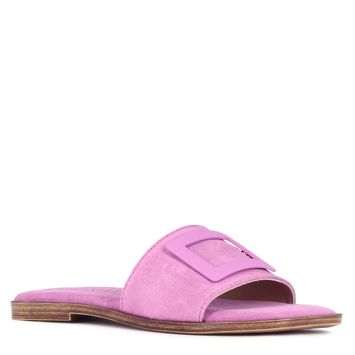 Women's suede slippers with purple band