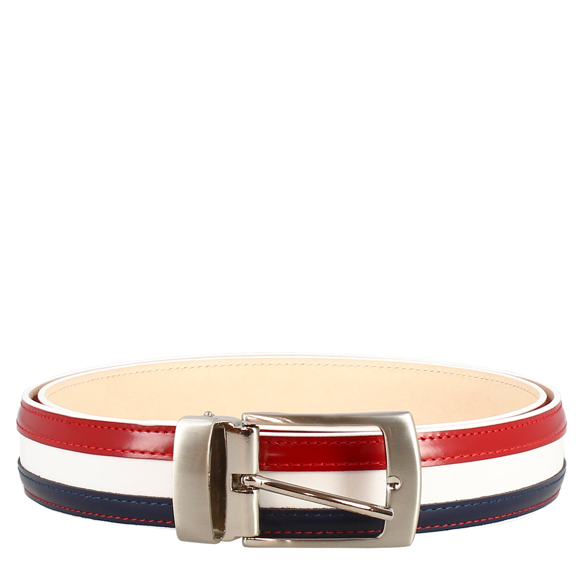 Handmade men's belt in tricolour leather and metal buckle