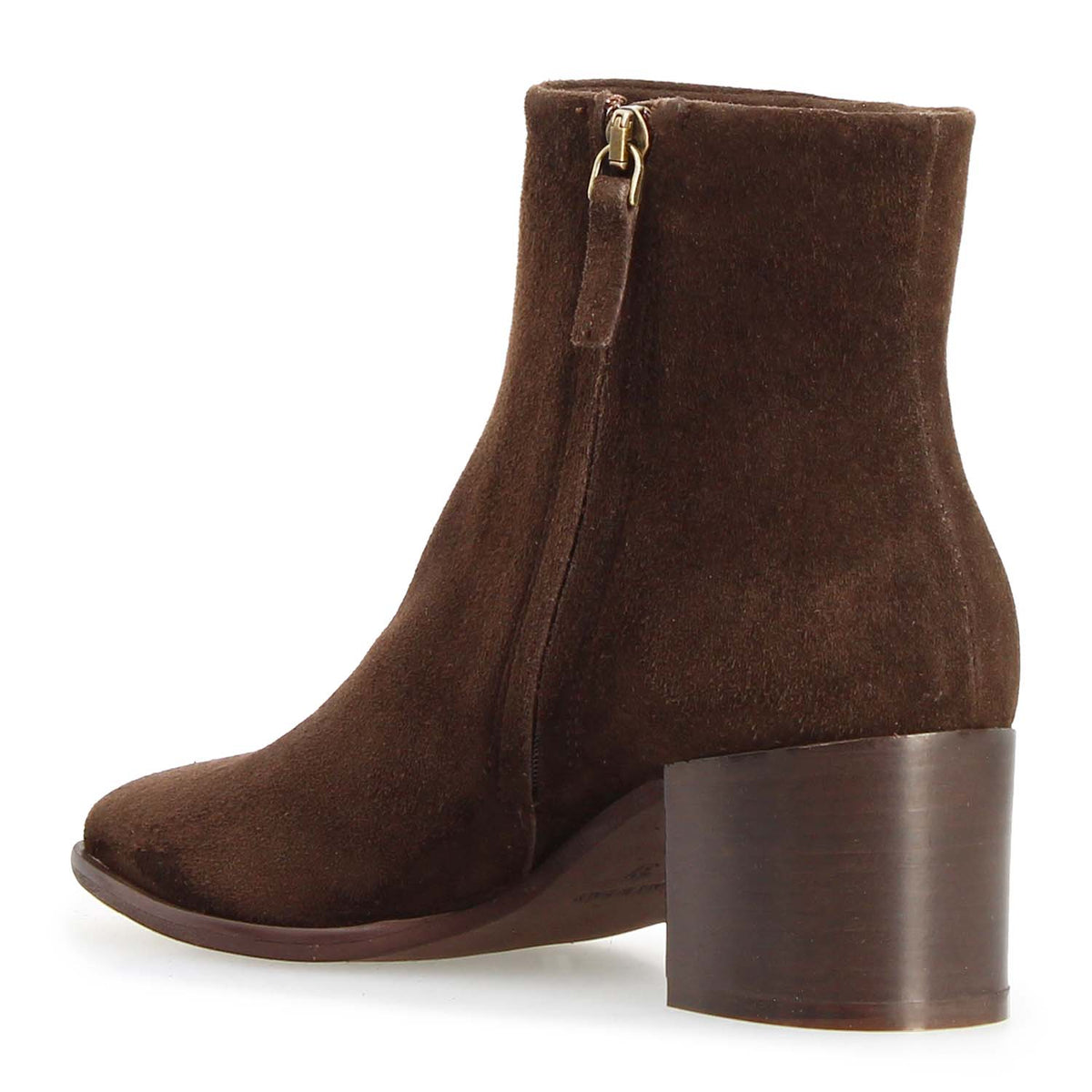Circe dark brown boot with square wooden heel - back view
