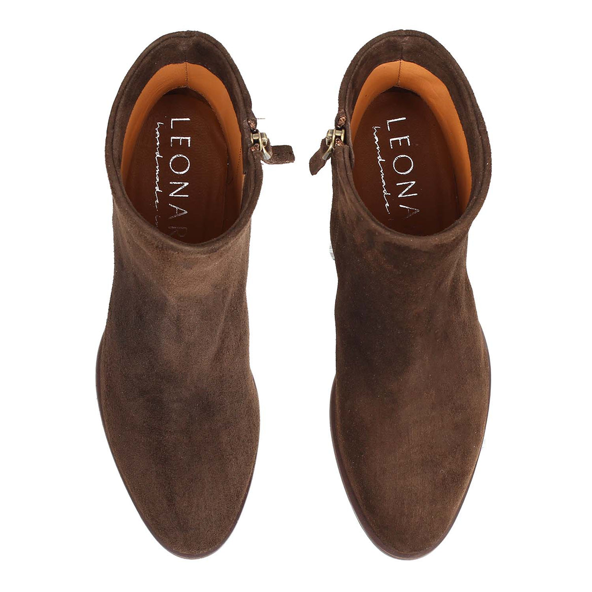 Leather lining and insole of the Circe dark brown suede boot - top view