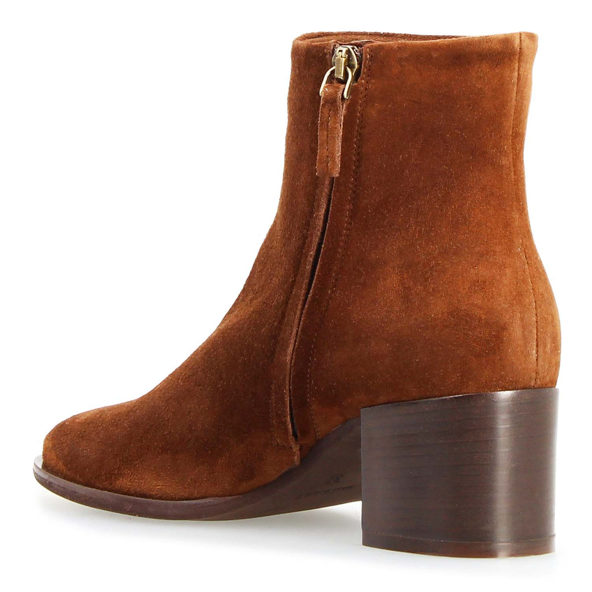 Circe tan boot with square wooden heel - back view
