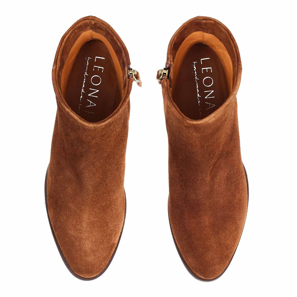 Leather lining and insole of the Circe tan suede boot - top view