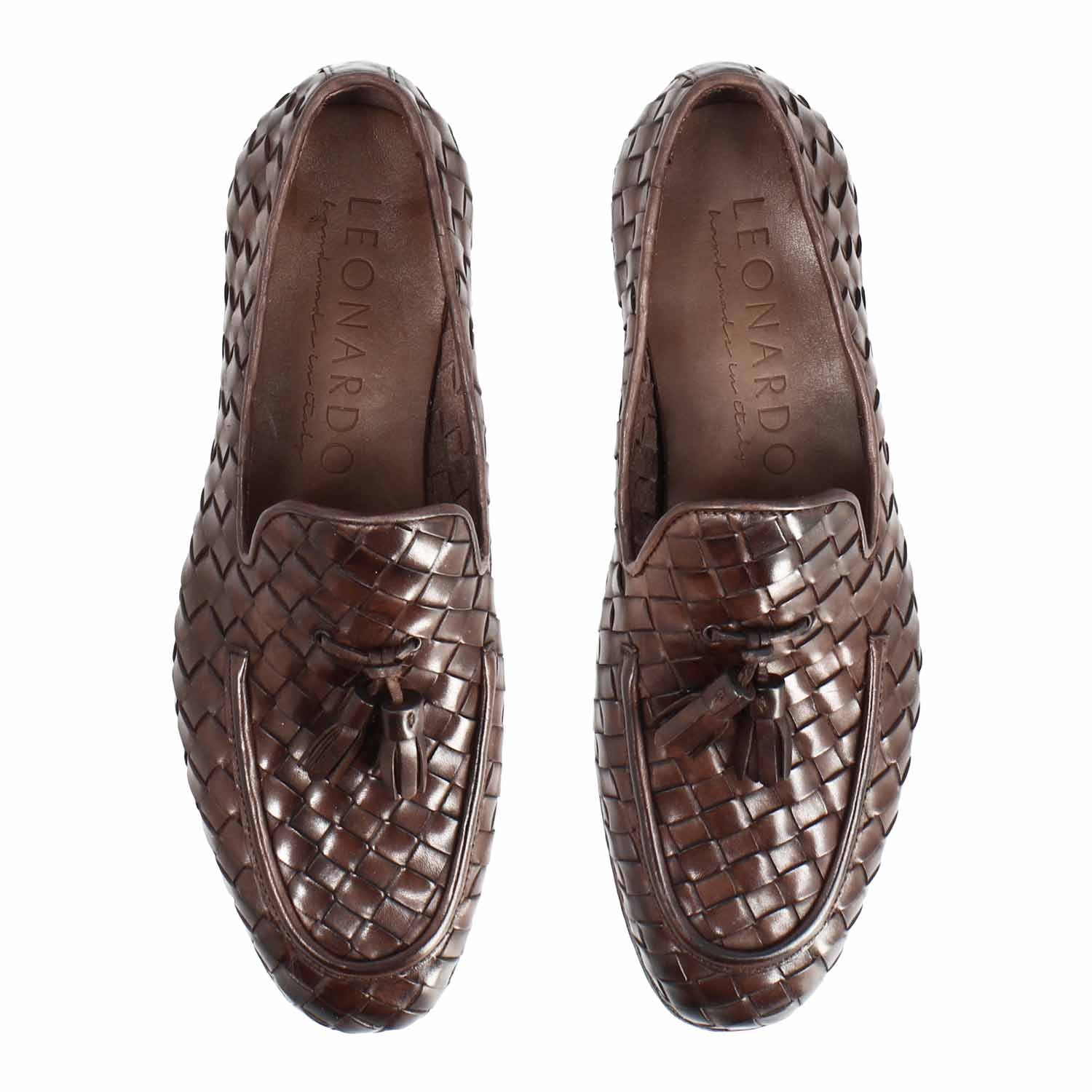 Mocassino Giuliano da uomo in pelle intrecciata moro