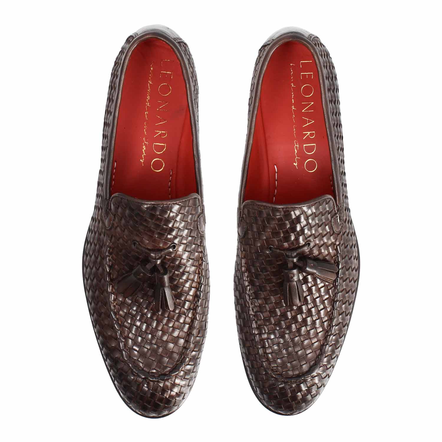 Mocassino Novello da uomo in pelle intrecciata moro