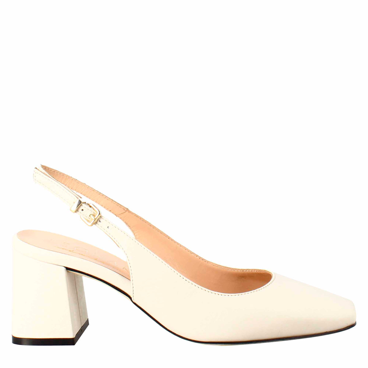 Women's slingback décolleté in pointy cream colored leather 