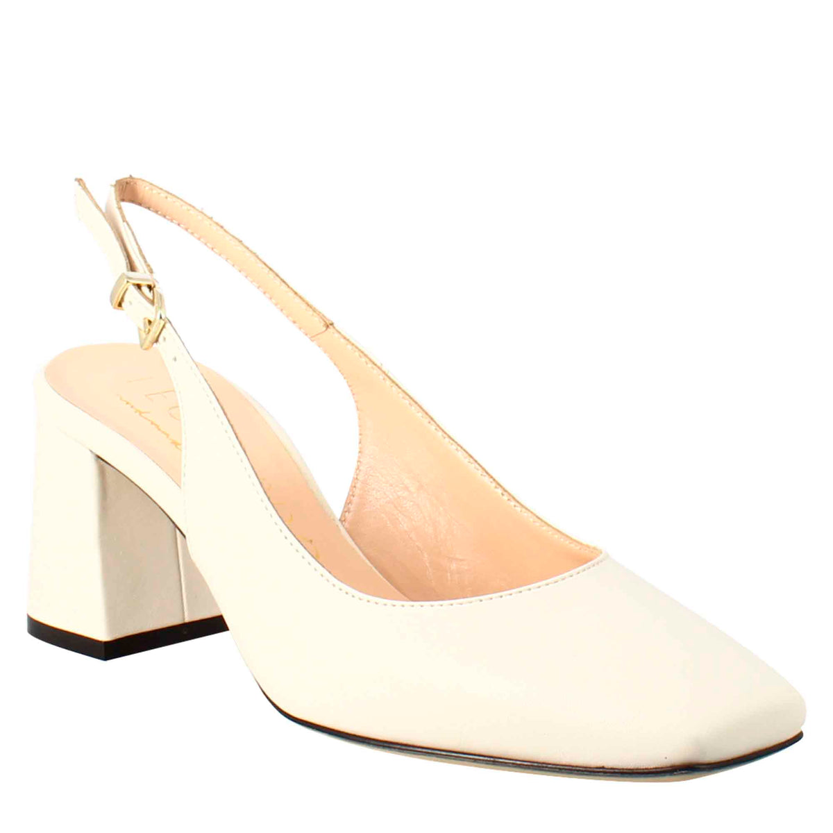 Décolleté slingback pour femme en cuir pointu couleur crème 