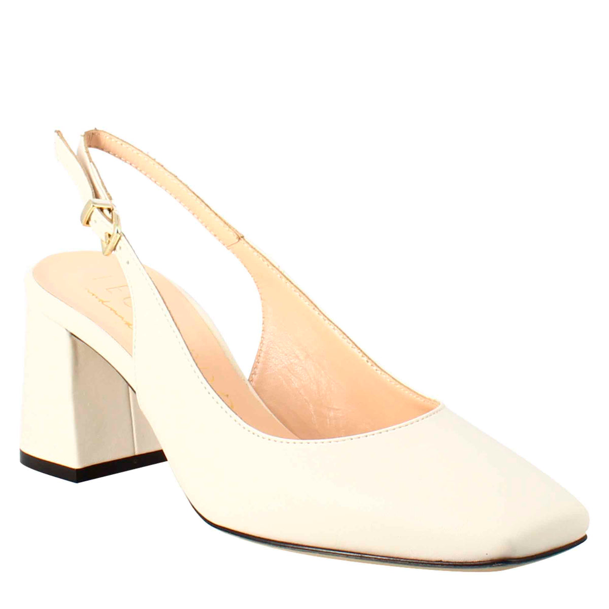 Women's slingback décolleté in pointy cream colored leather 
