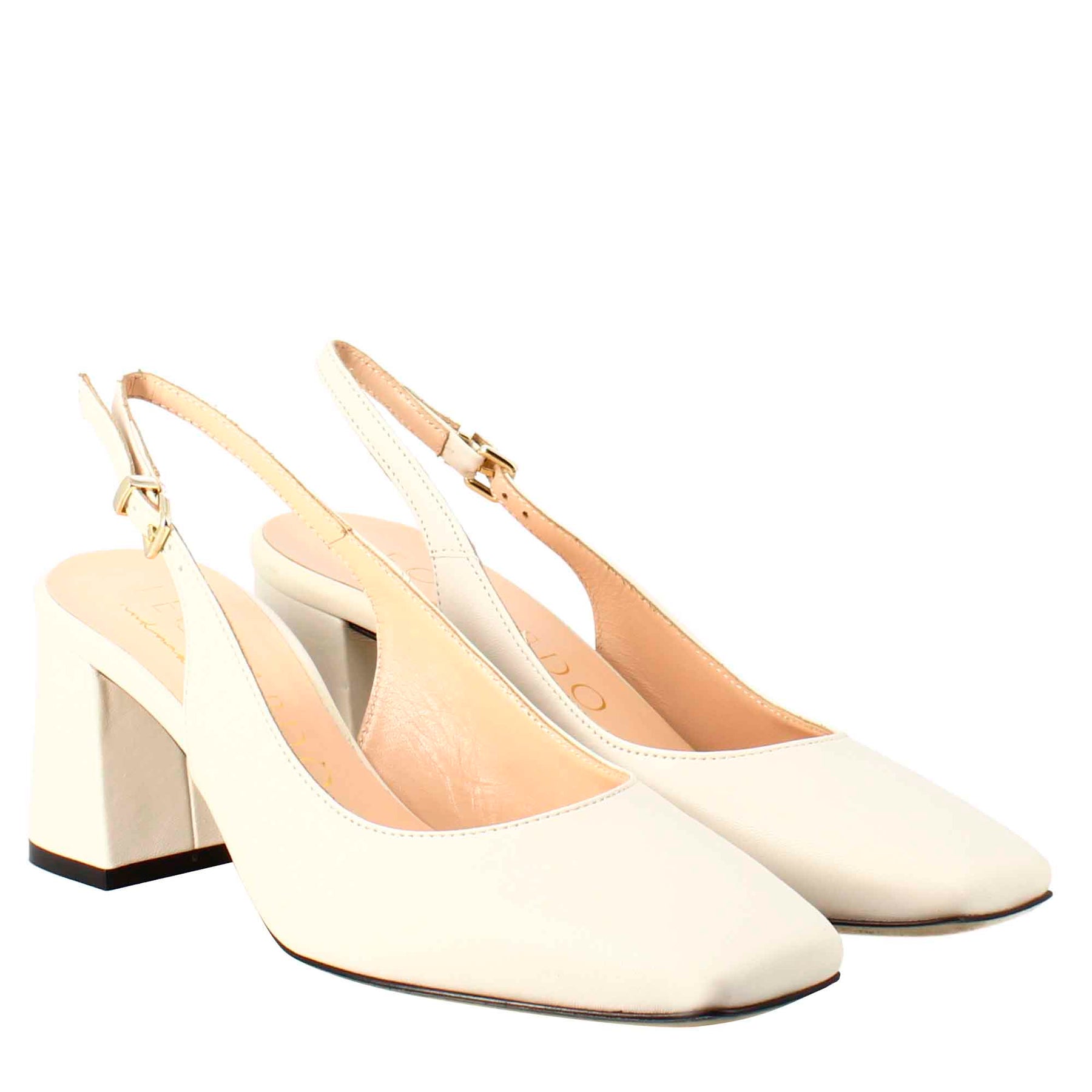 Décolleté slingback da donna in pelle colore crema a punta squadrata