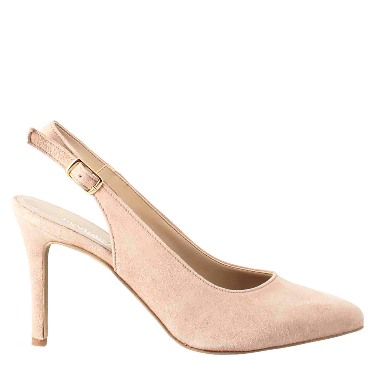 Women's handmade high heel slingback pumps in nude suede