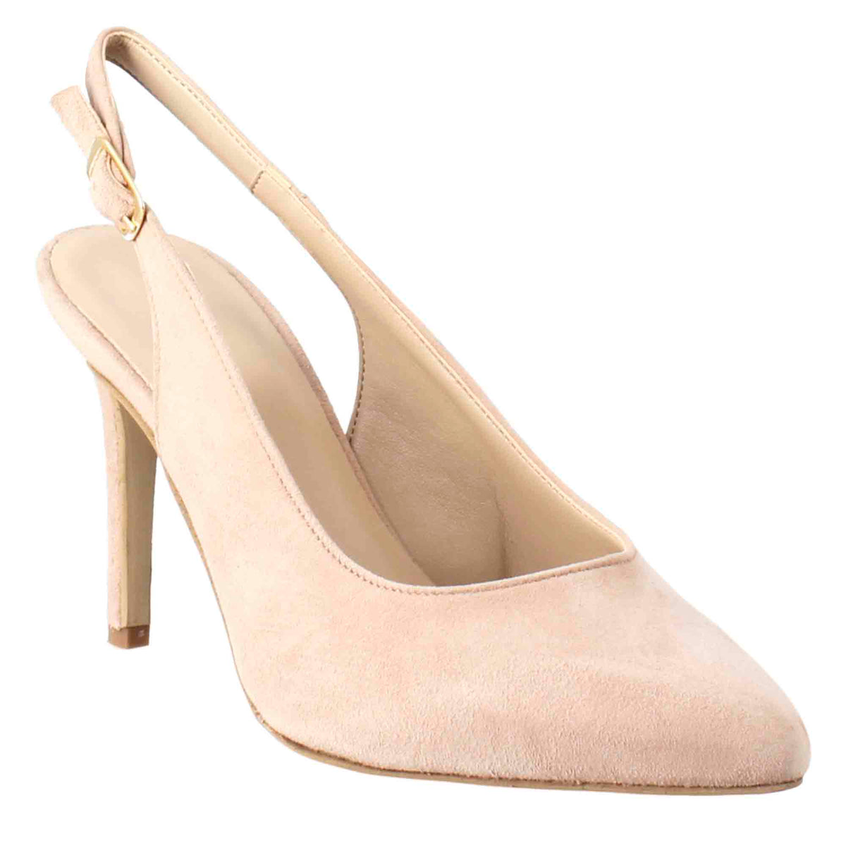 Women's handmade high heel slingback pumps in nude suede