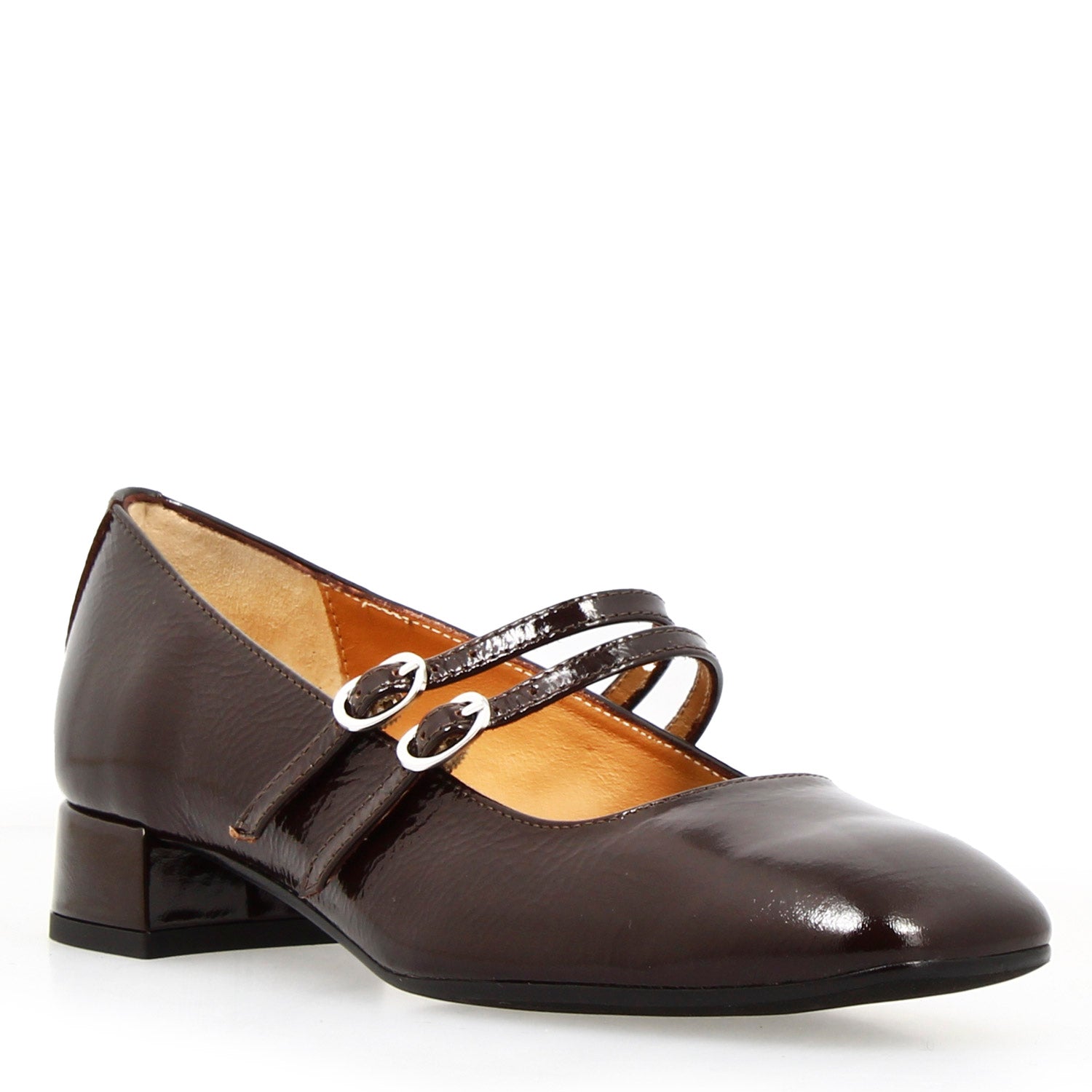 Mary Jane décolleté in brown crumpled shiny leather
