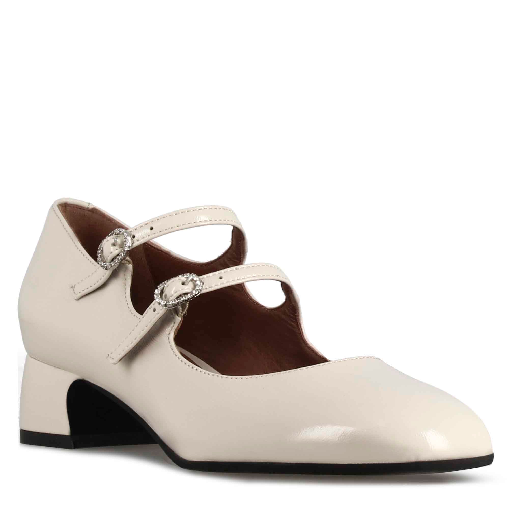 Décolleté Mary Jane en cuir verni beige