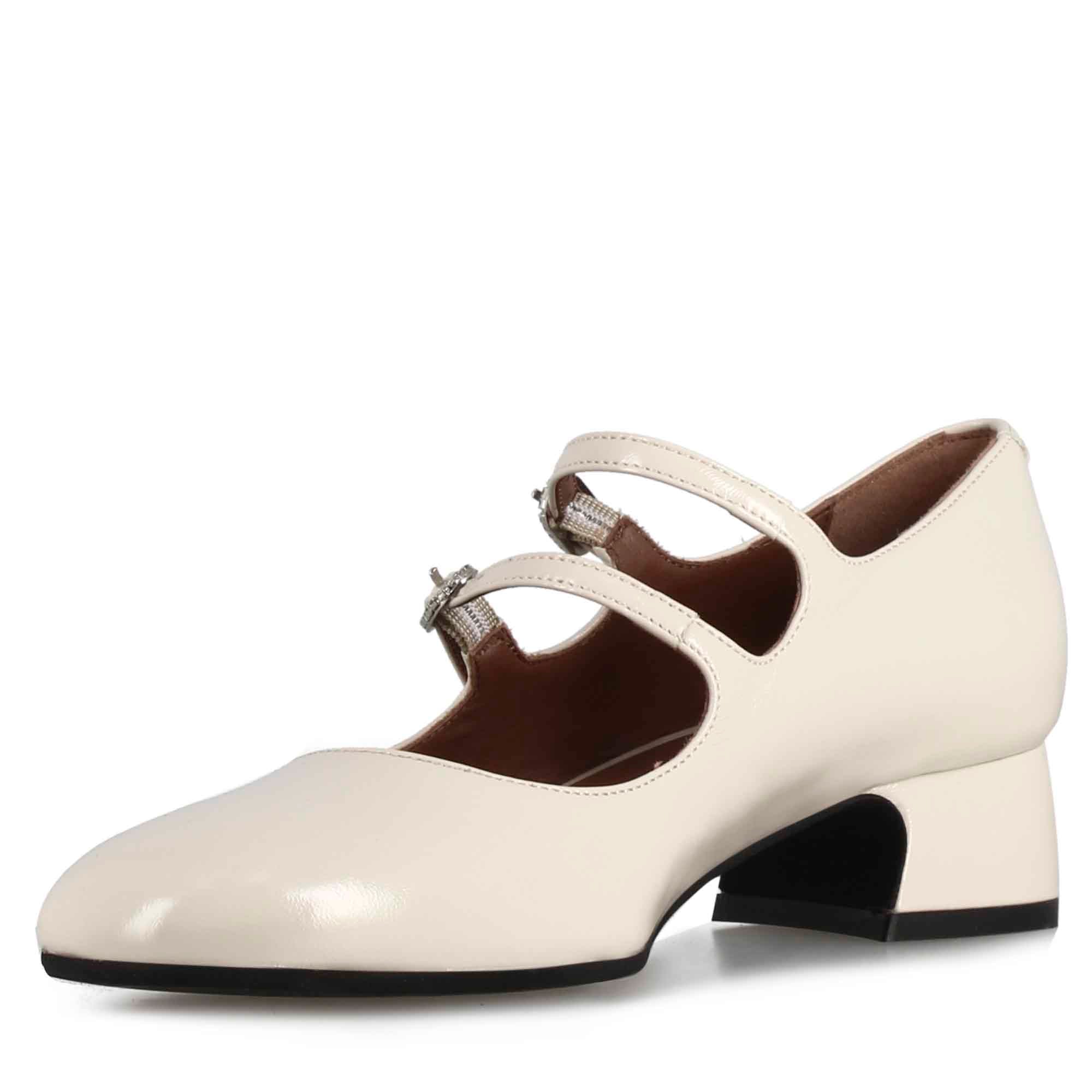 Beigefarbene Mary Jane Pumps aus Lackleder