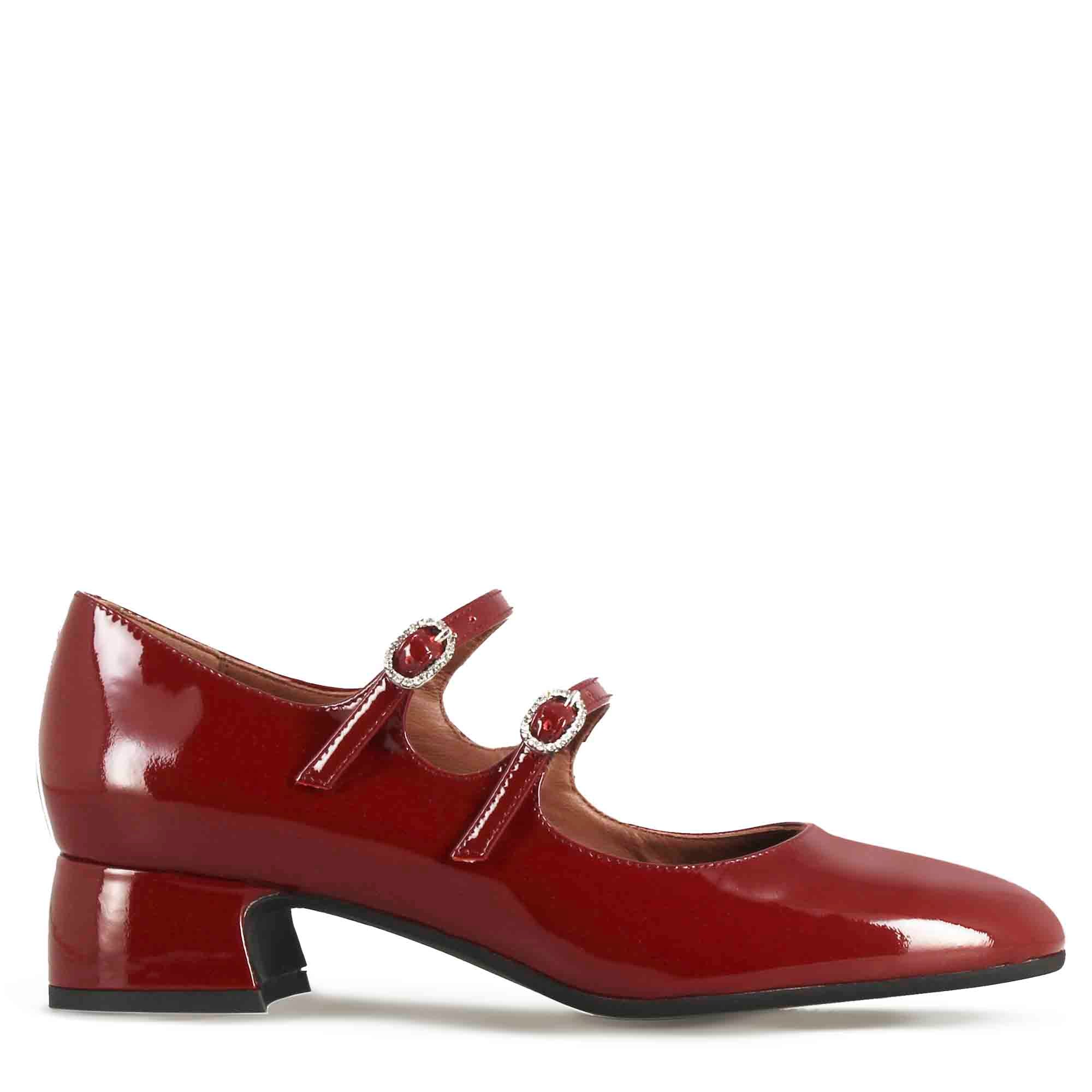Décolleté Mary Jane en cuir verni bordeaux