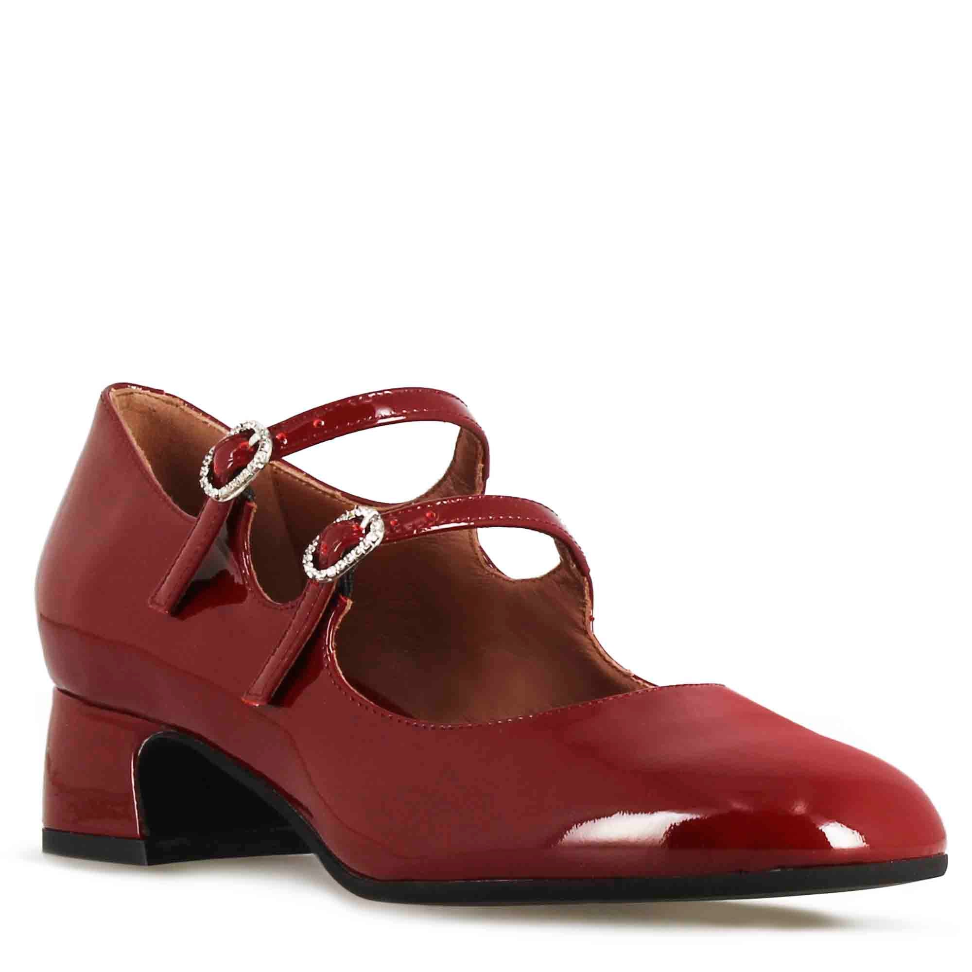 Décolleté Mary Jane en cuir verni bordeaux