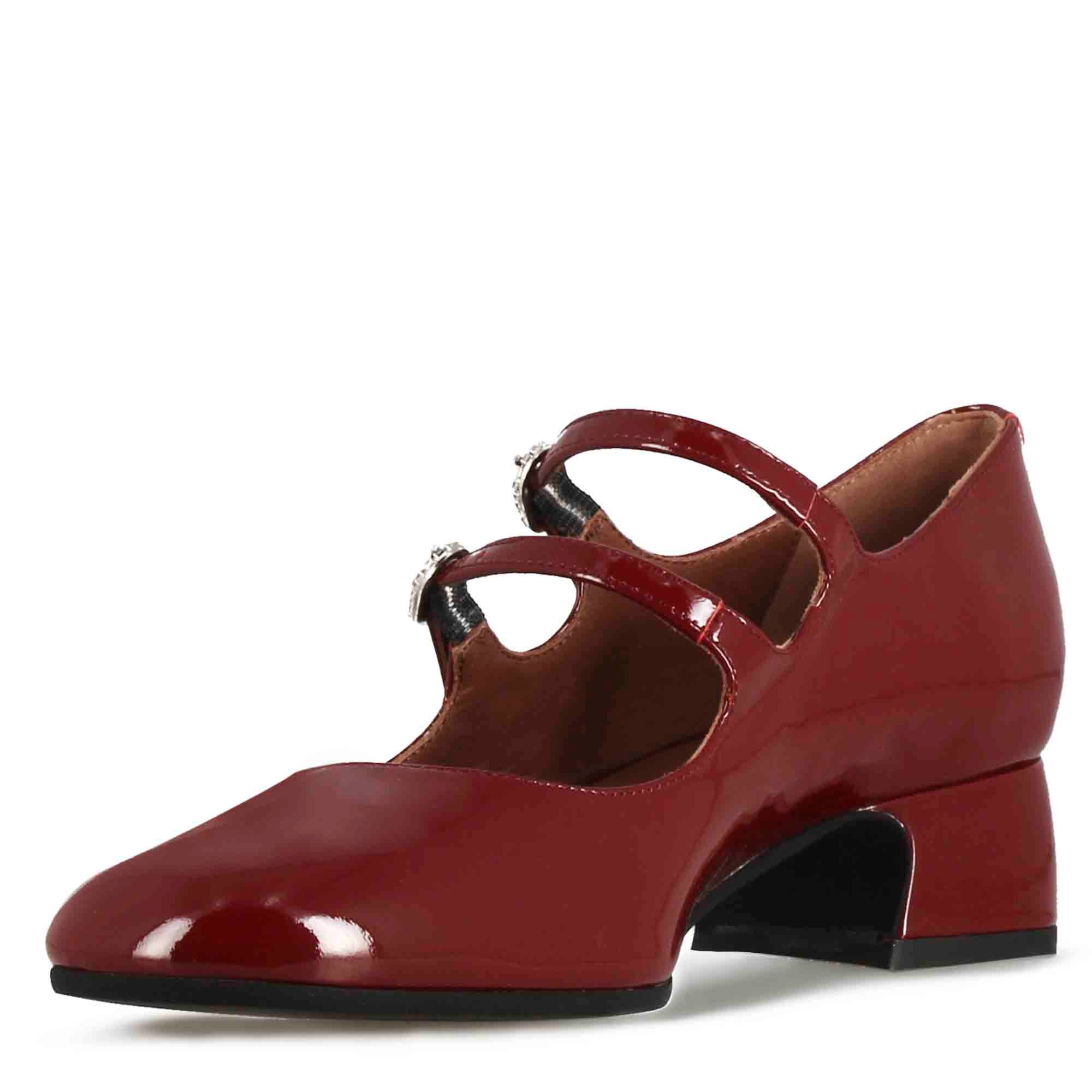 Bordeaux farbene Mary Jane Pumps aus Lackleder