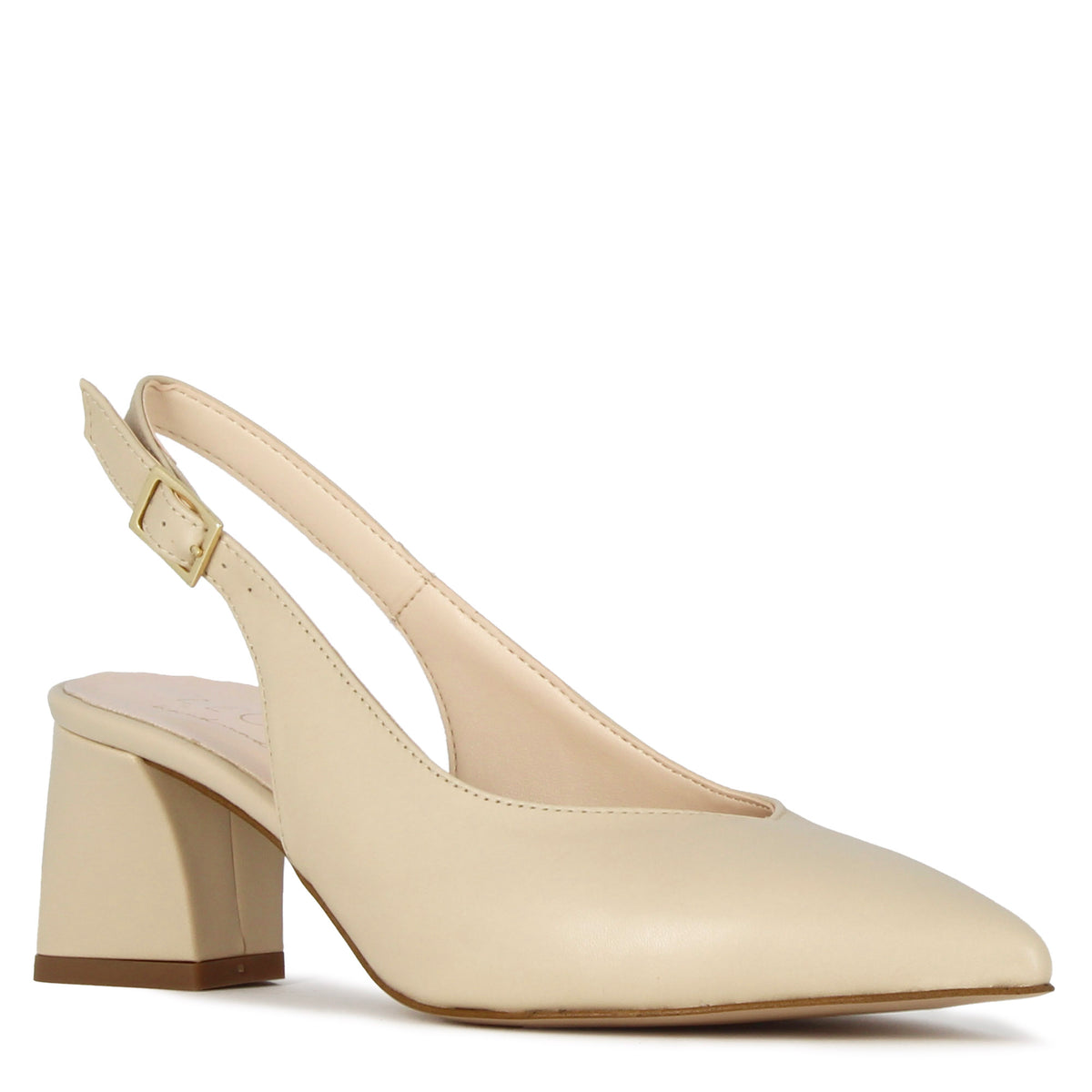 Décolleté slingback pour femme en cuir beige à talon moyen