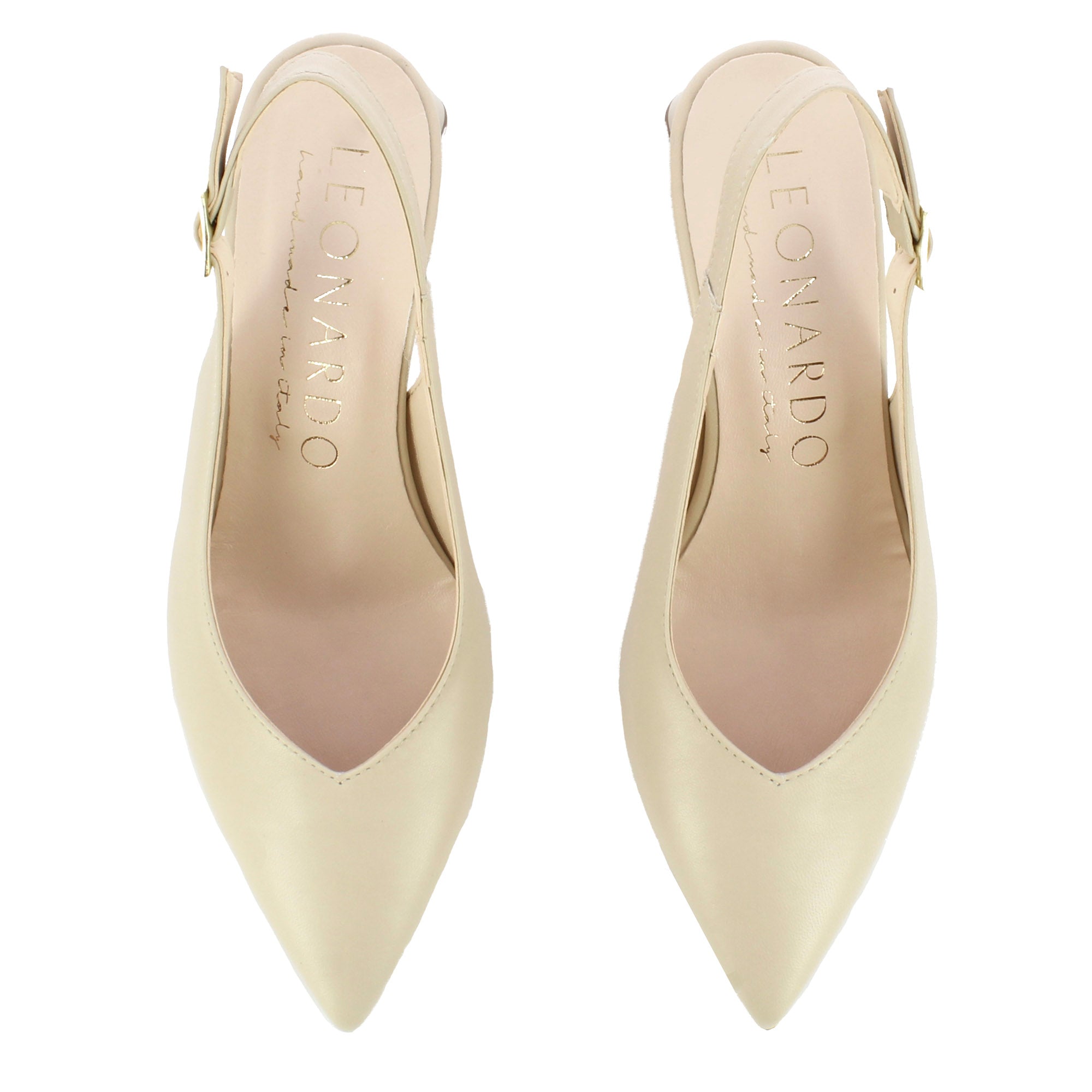 Décolleté slingback pour femme en cuir beige à talon moyen