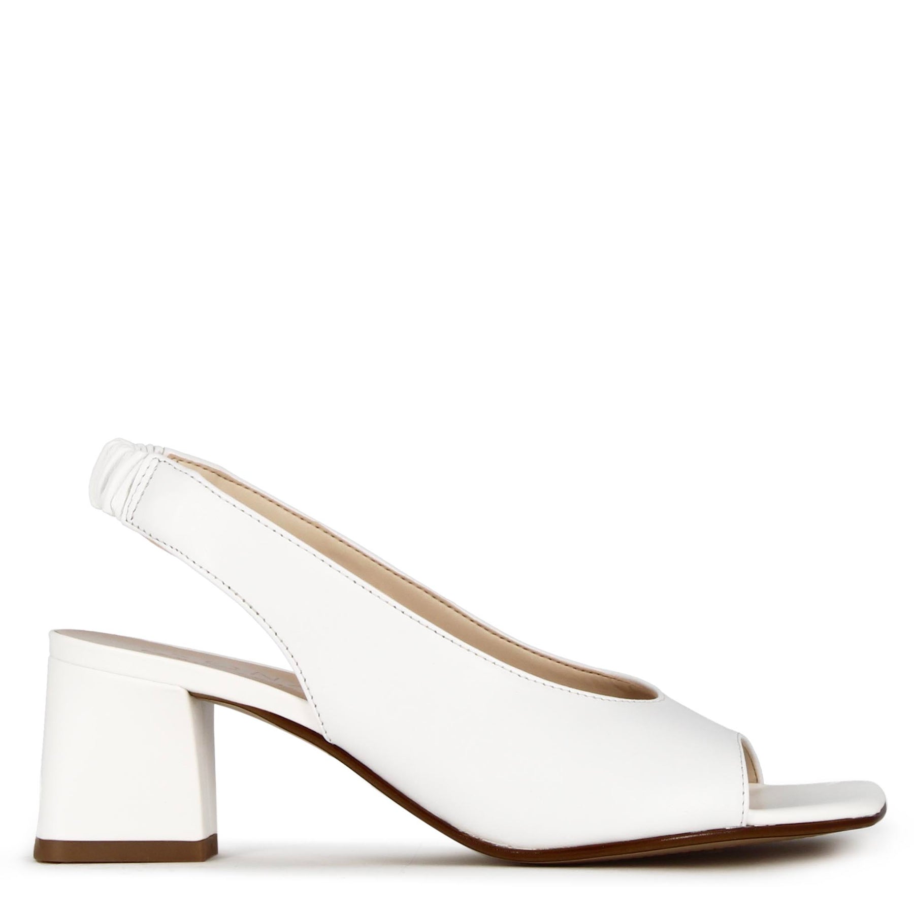 Women's white leather slingback sandal with square toe
