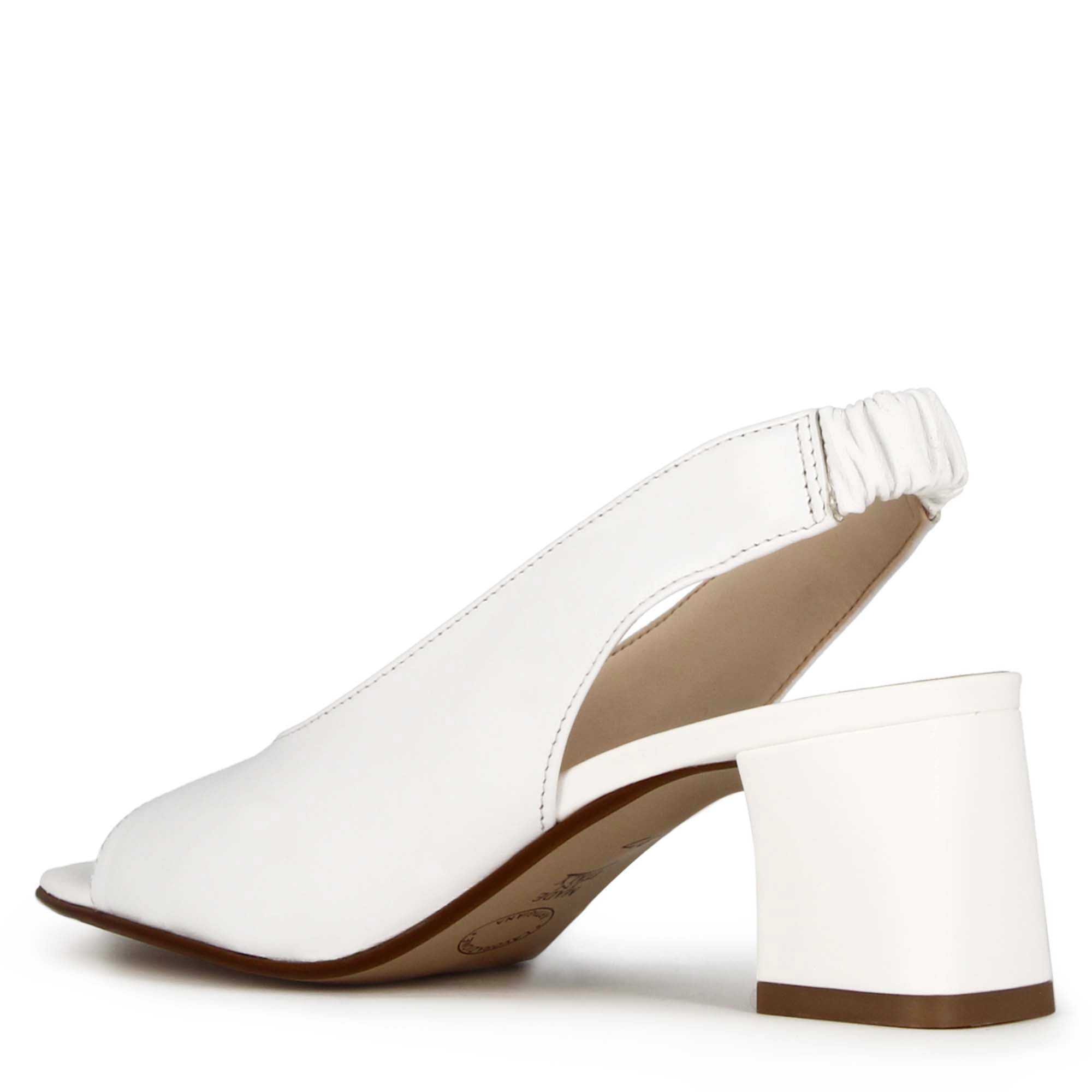 Women's white leather slingback sandal with square toe
