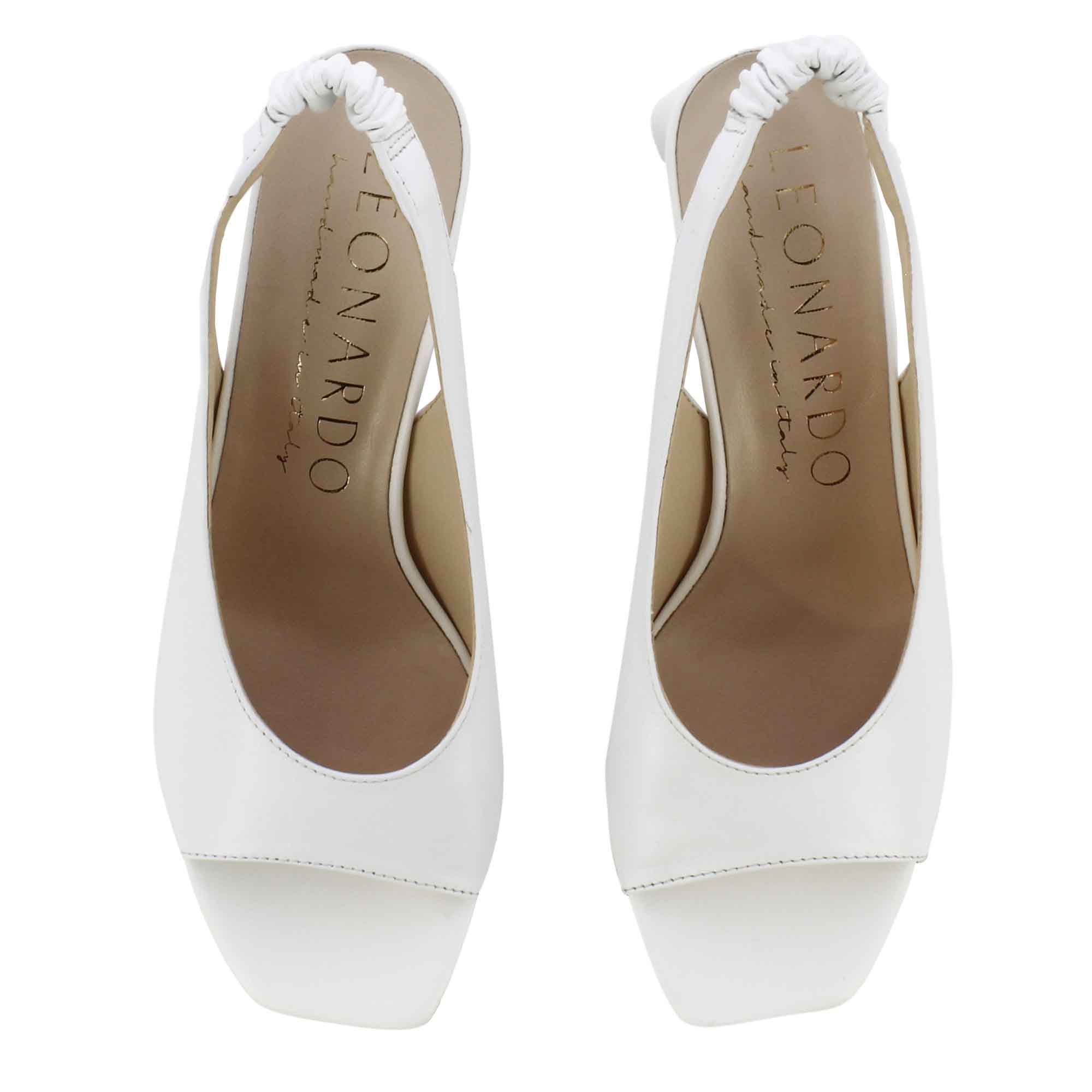 Women's white leather slingback sandal with square toe