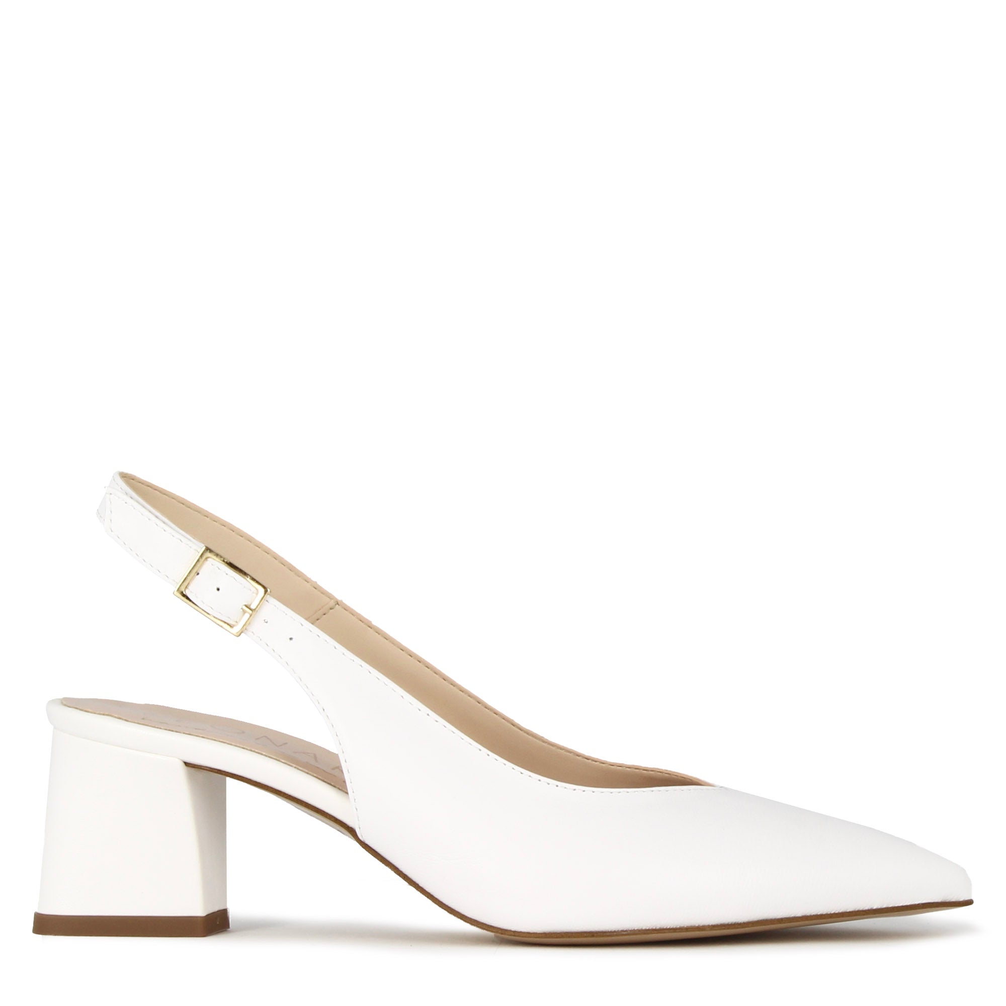 Décolleté slingback pour femme en cuir blanc à talon moyen