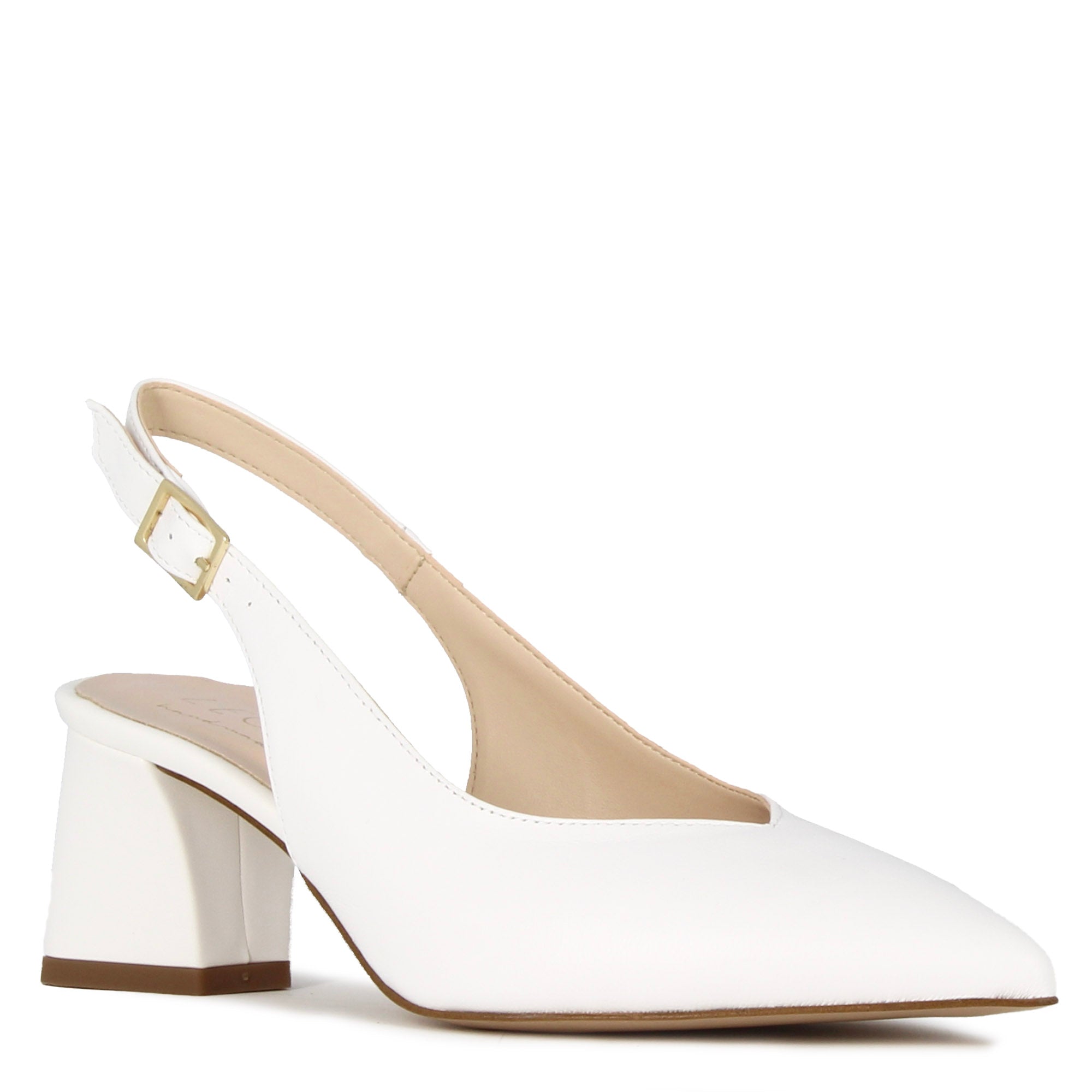 Décolleté slingback pour femme en cuir blanc à talon moyen