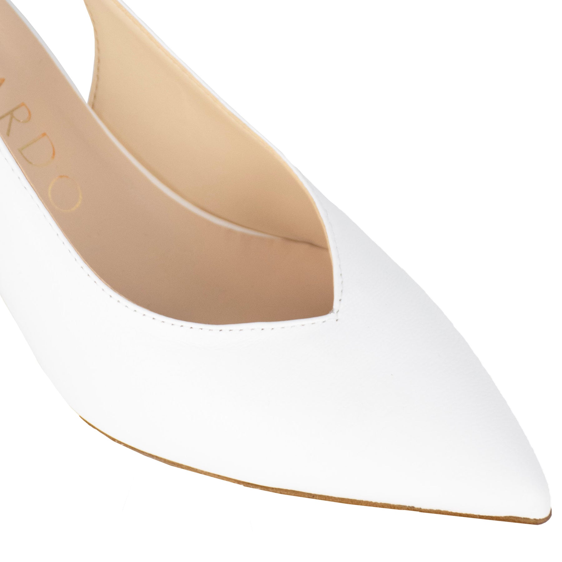 Women's slingback décolleté in white leather with medium heel