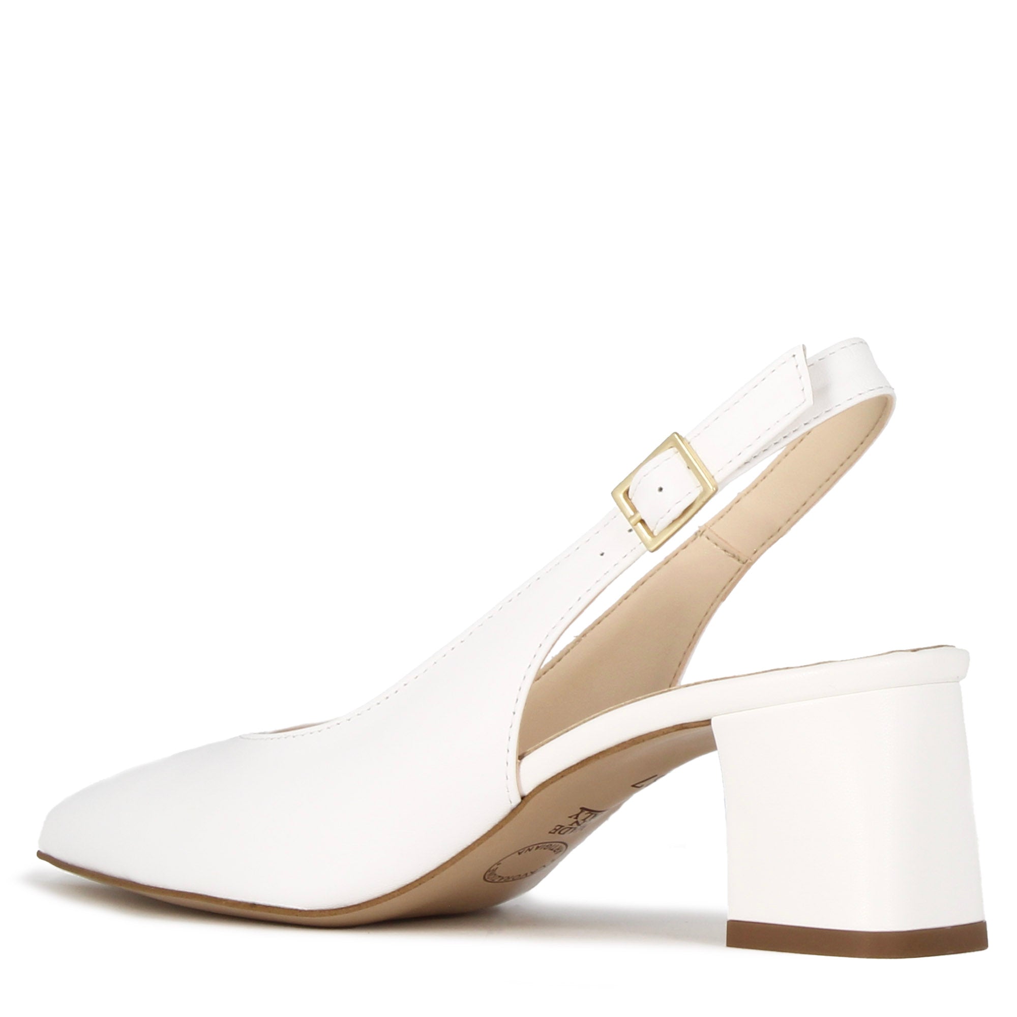 Décolleté slingback pour femme en cuir blanc à talon moyen