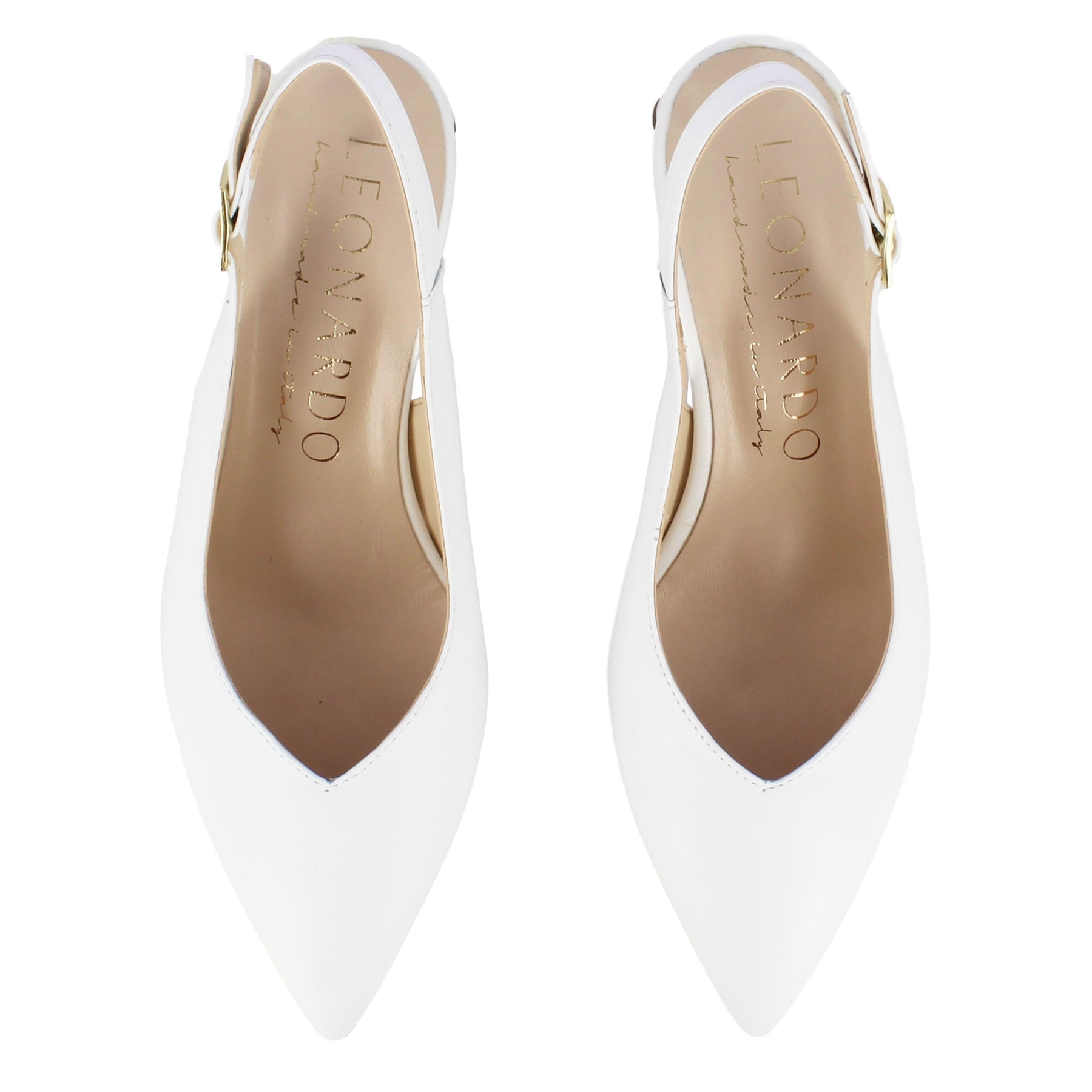 Women's slingback décolleté in white leather with medium heel