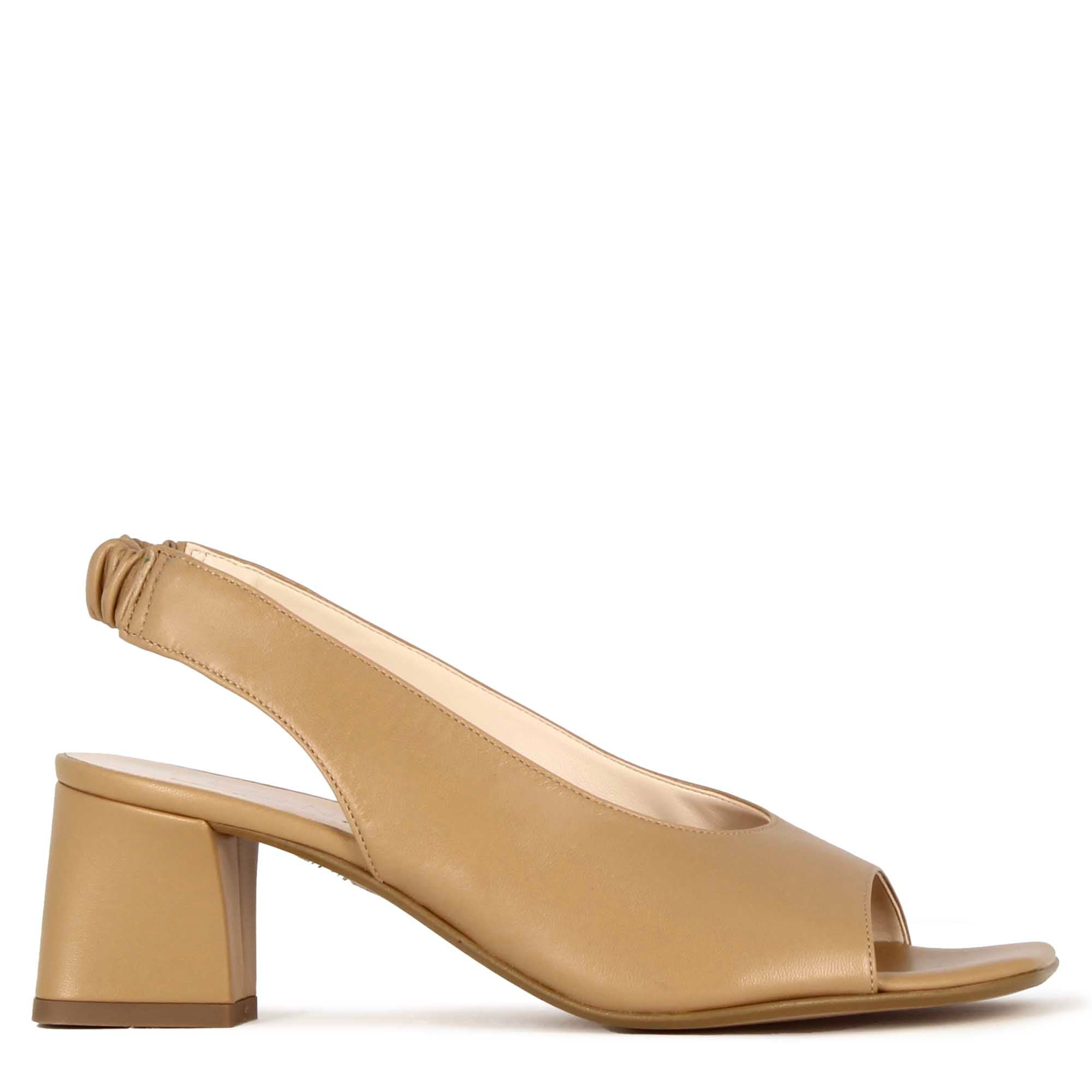 Braune Damen-Slingback-Sandale aus Leder mit quadratischer Zehenpartie