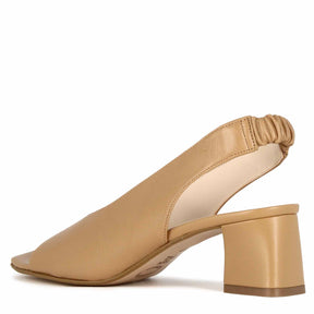 Braune Damen-Slingback-Sandale aus Leder mit quadratischer Zehenpartie