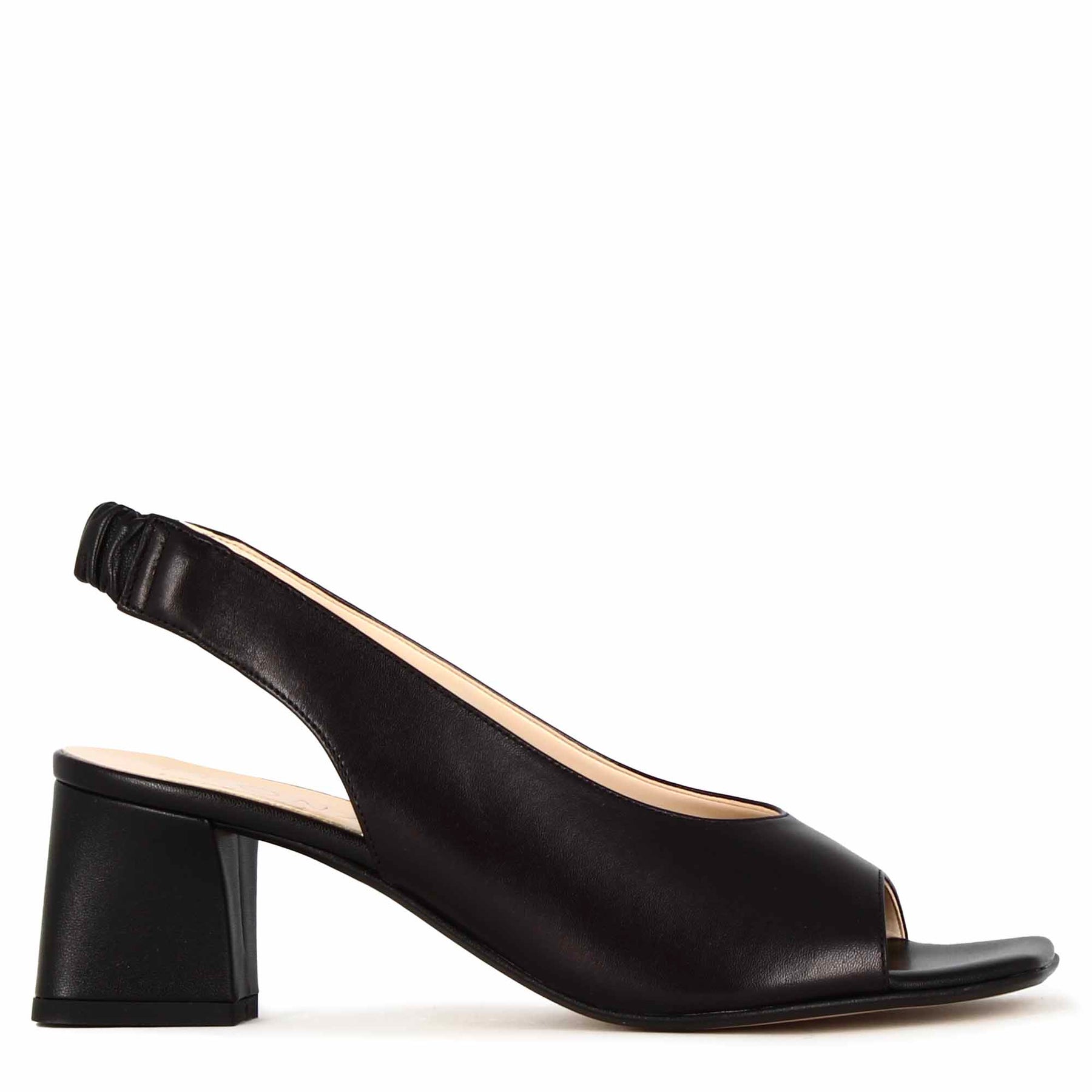 Women's slingback sandal in black leather with square toe