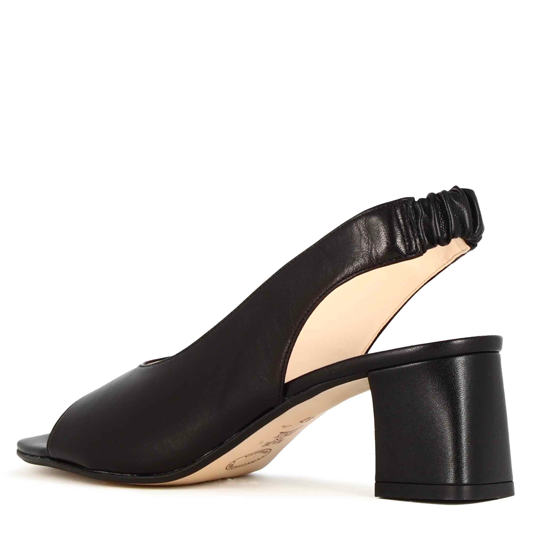 Damen-Slingback-Sandale aus schwarzem Leder mit quadratischer Spitze