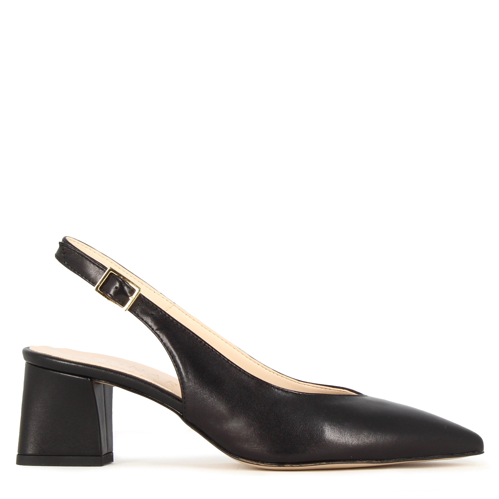 Décolleté slingback pour femme en cuir noir à talon moyen