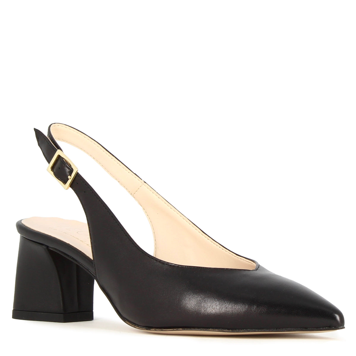 Décolleté slingback pour femme en cuir noir à talon moyen