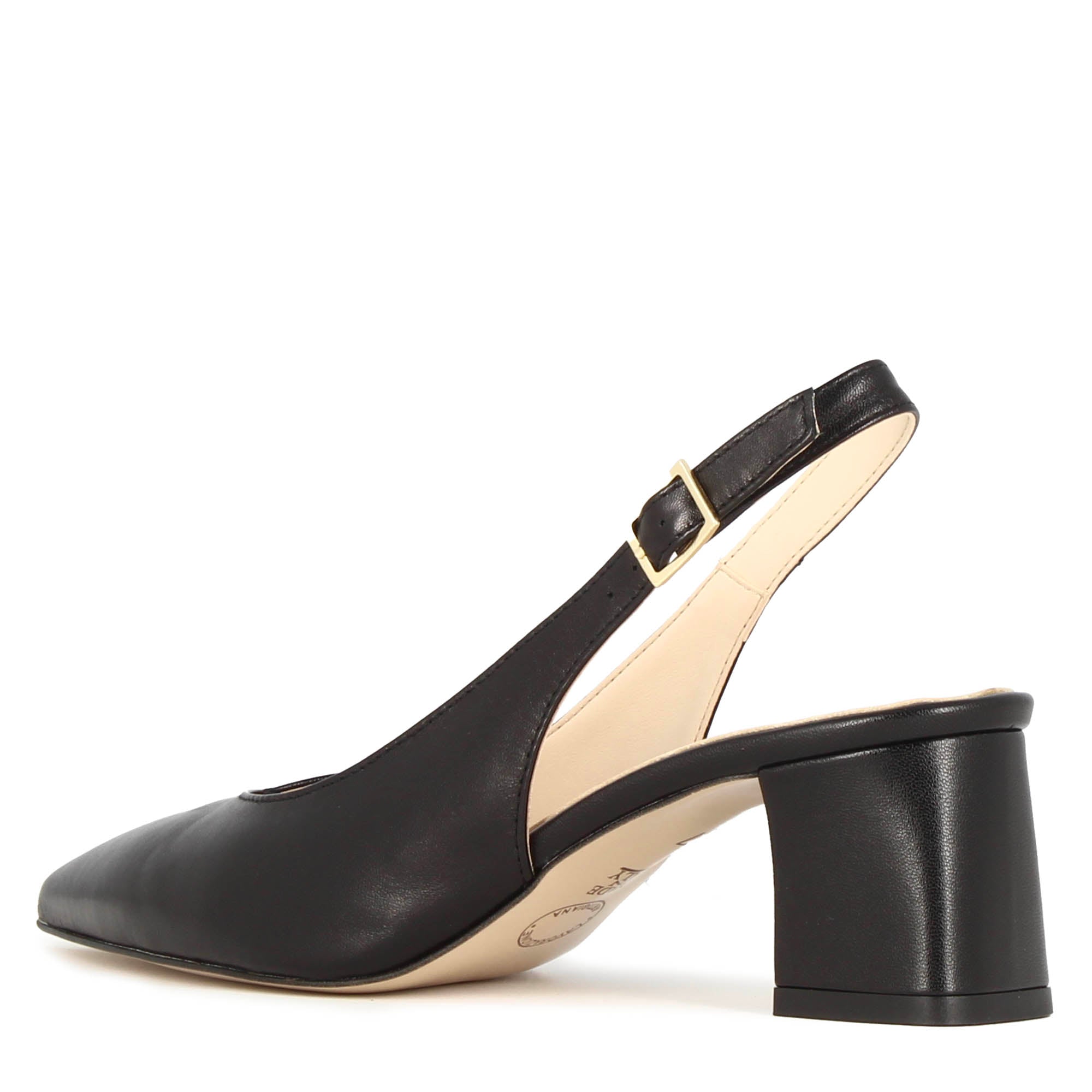 Décolleté slingback pour femme en cuir noir à talon moyen