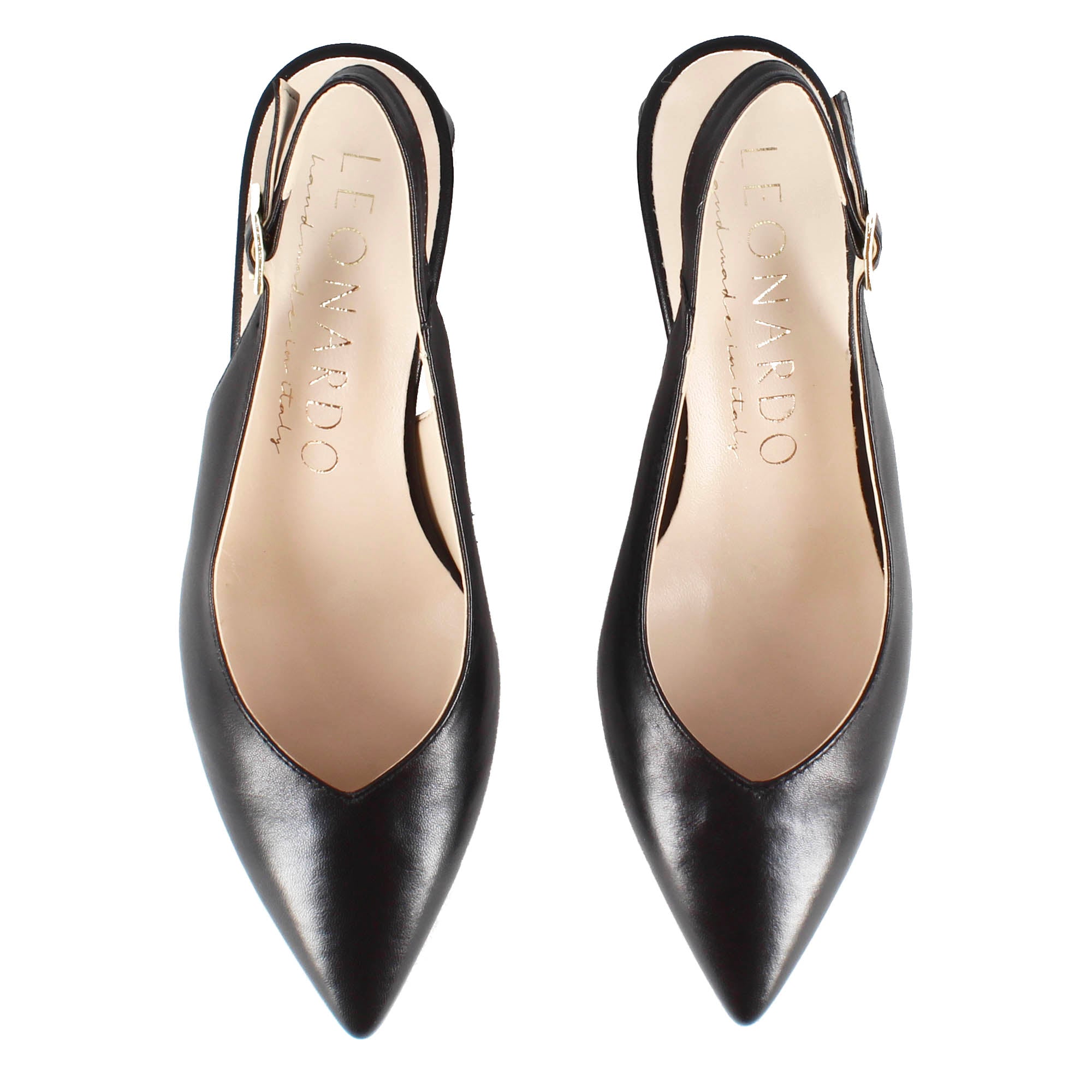Décolleté slingback pour femme en cuir noir à talon moyen