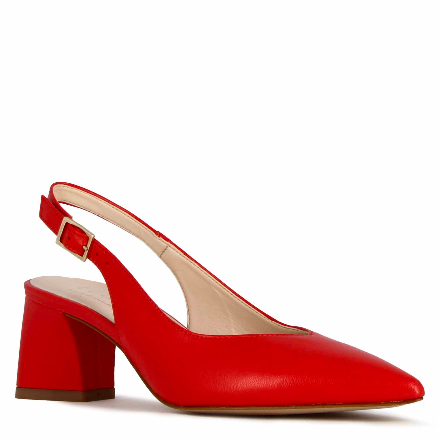 Women’s slingback décolleté in red leather with medium heel