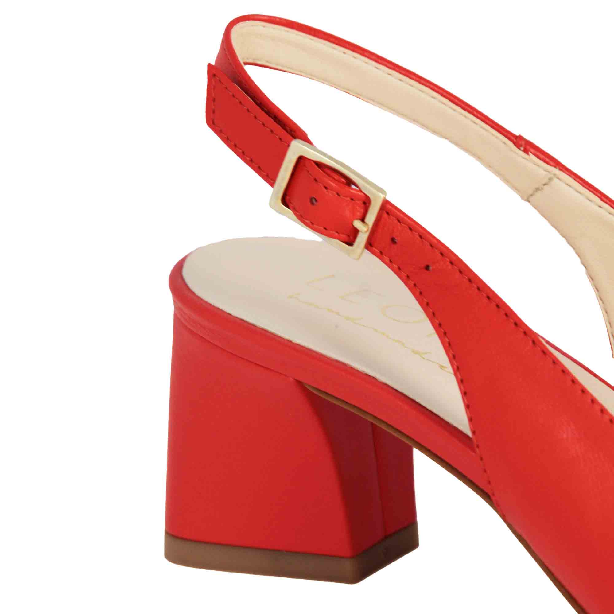 Décolleté slingback pour femme en cuir rouge à talon moyen