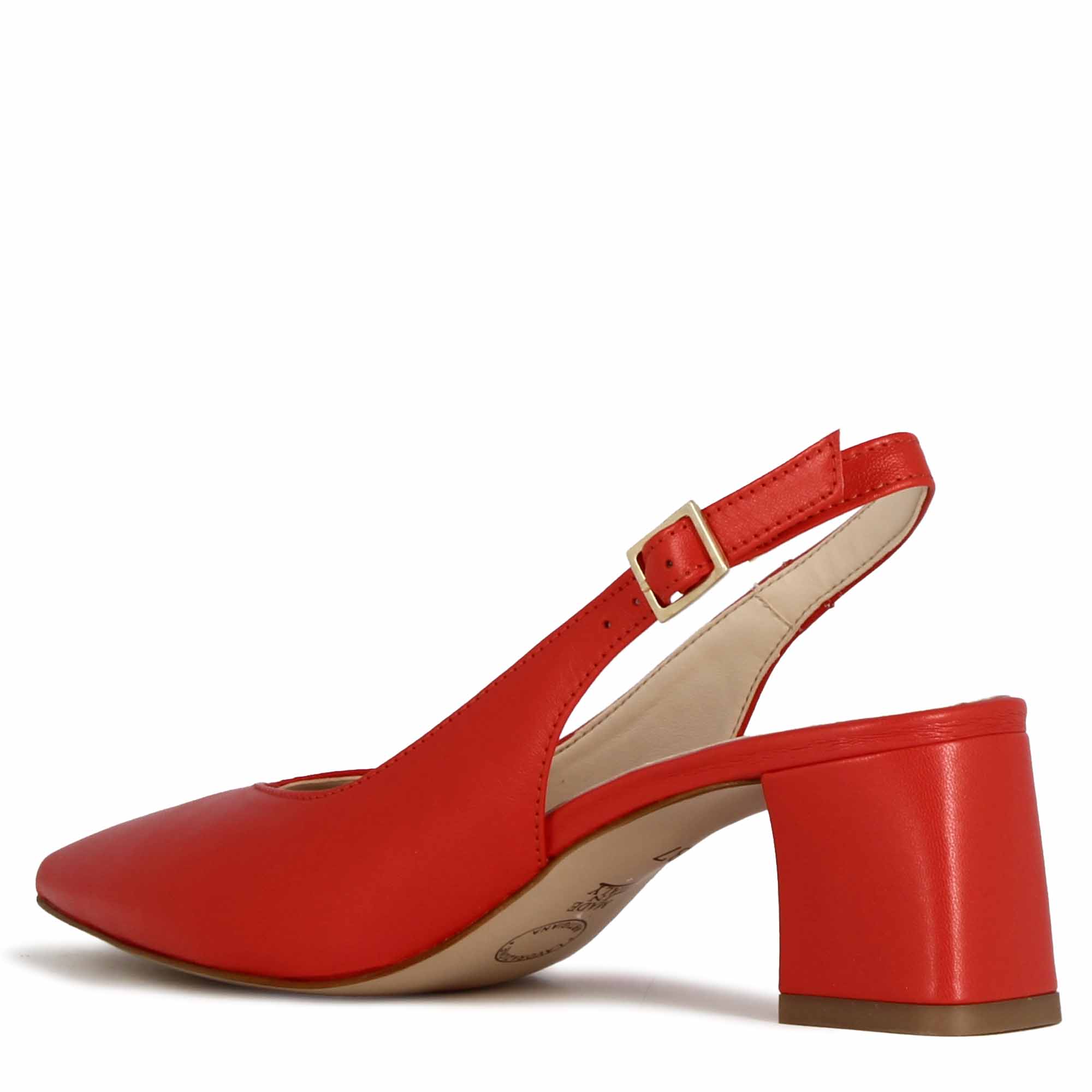 Décolleté slingback pour femme en cuir rouge à talon moyen