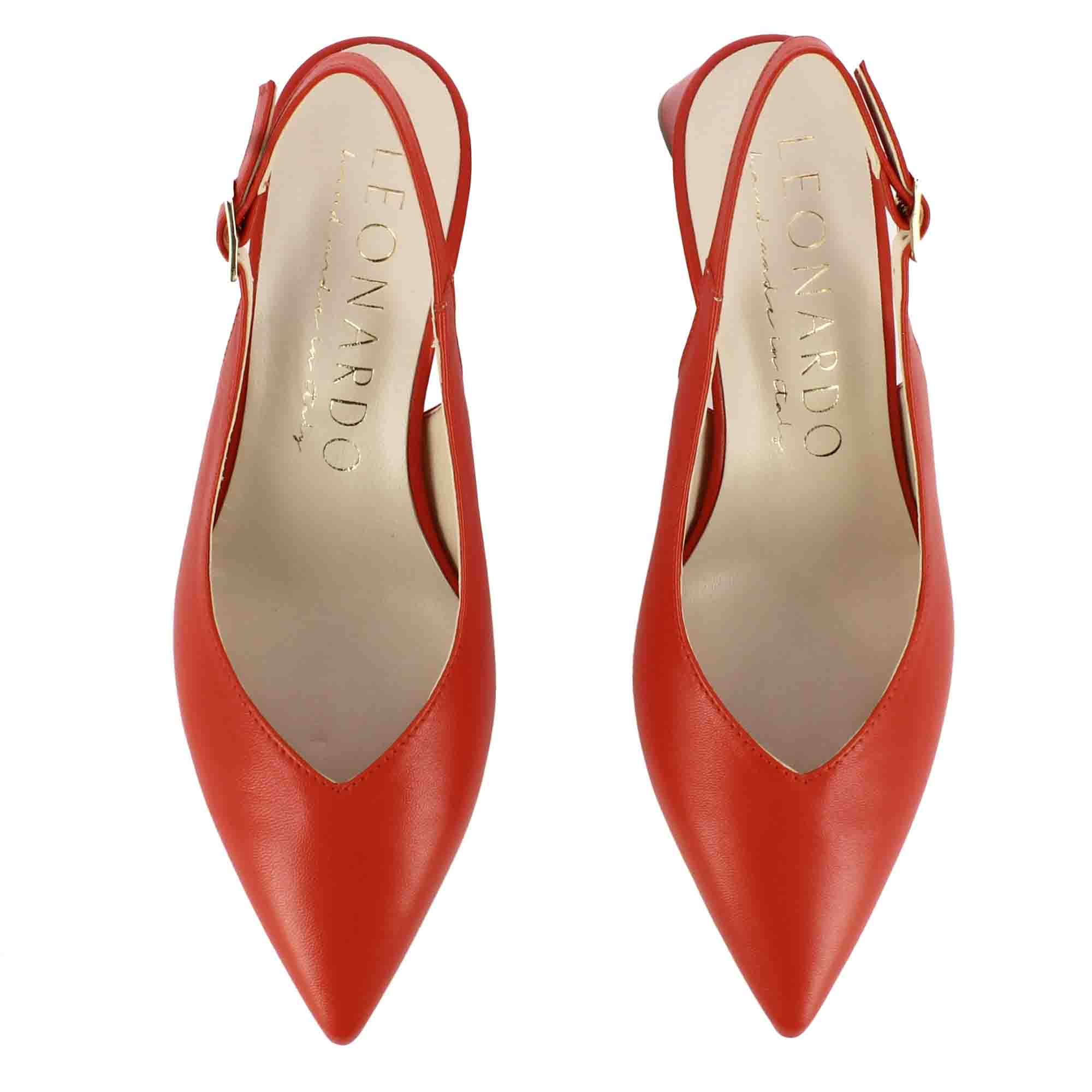 Décolleté slingback pour femme en cuir rouge à talon moyen