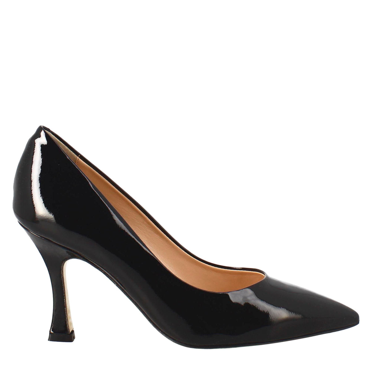 Women's décolleté in black patent leather with pointed toe