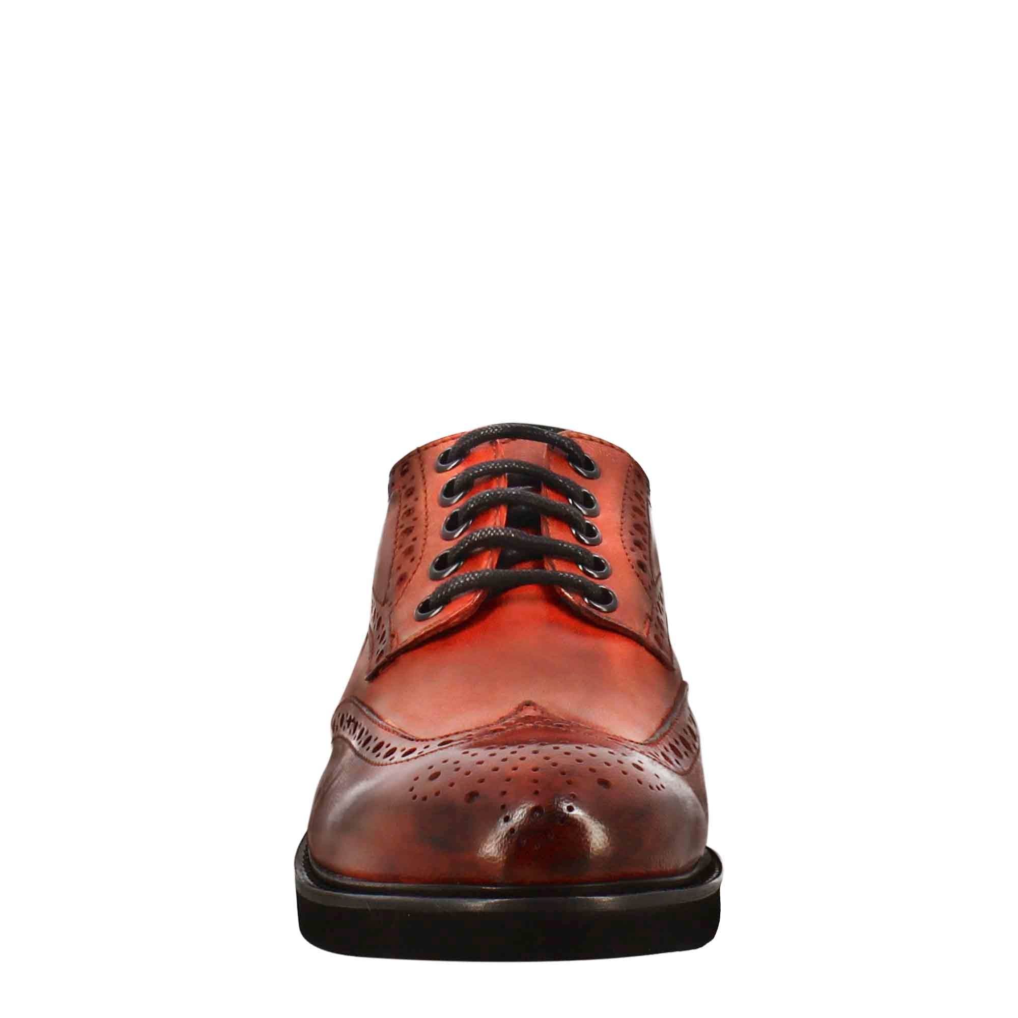 Derby en cuir lavé rouge pour femme avec détails de type brogue