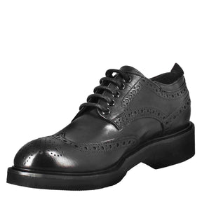 Women's derby with paupa brogue details in black washed leather