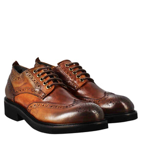 Women's derby with paupa brogue details in dark tan washed leather