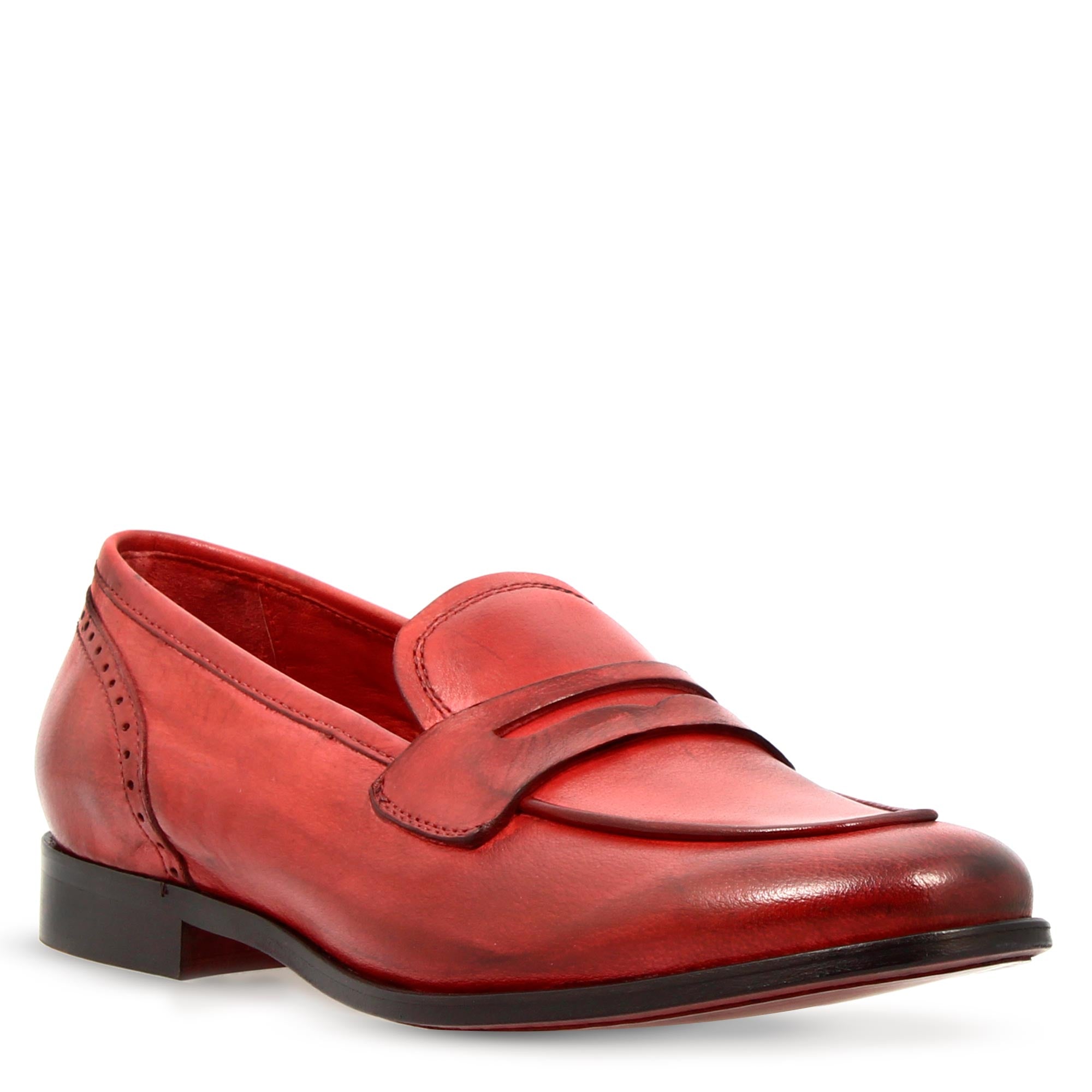 Handmade women's loafers in red leather